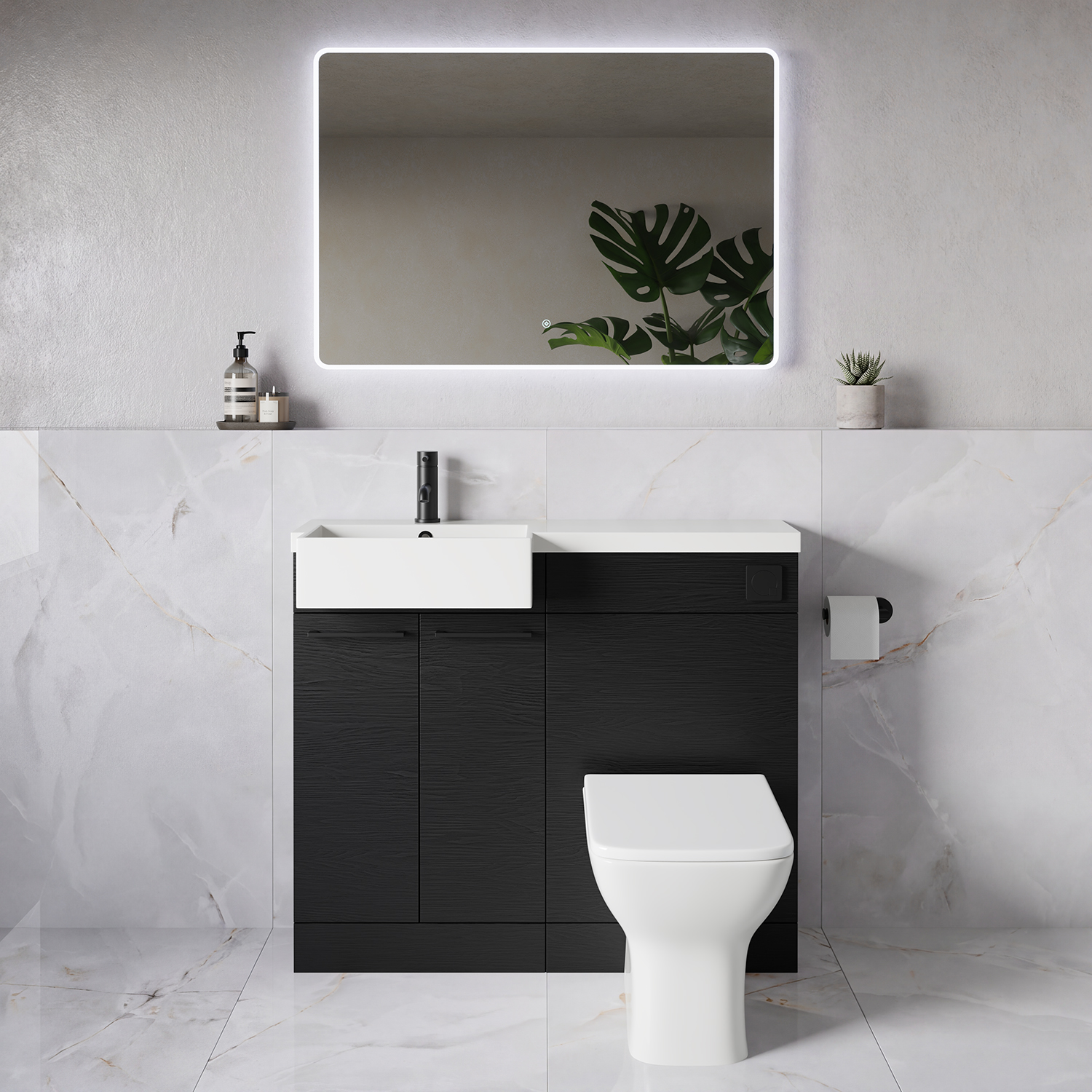 Napoli 250 2 Door Vanity Unit Toilet Suite with Left Hand Square Rico Semi Recessed Basin