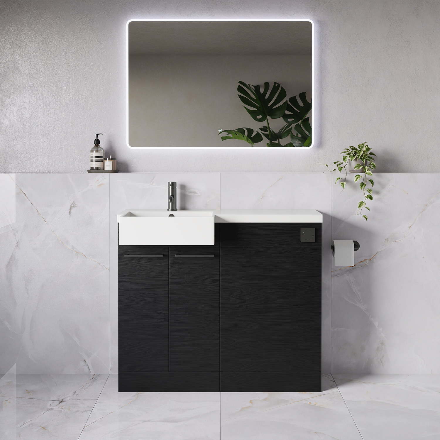 Napoli 250 2 Door Vanity Unit Toilet Suite with Left Hand Square Rico Semi Recessed Basin