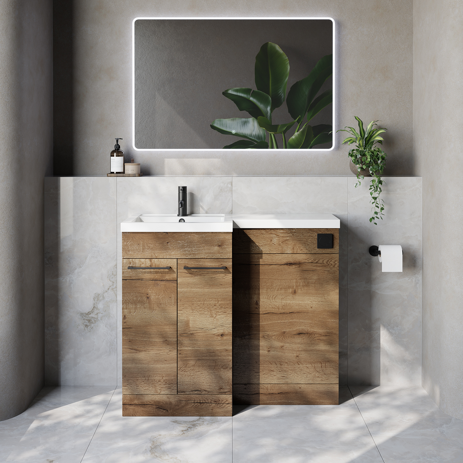 Napoli 390 2 Door Vanity Unit Toilet Suite with Left Hand Square Lucia Basin