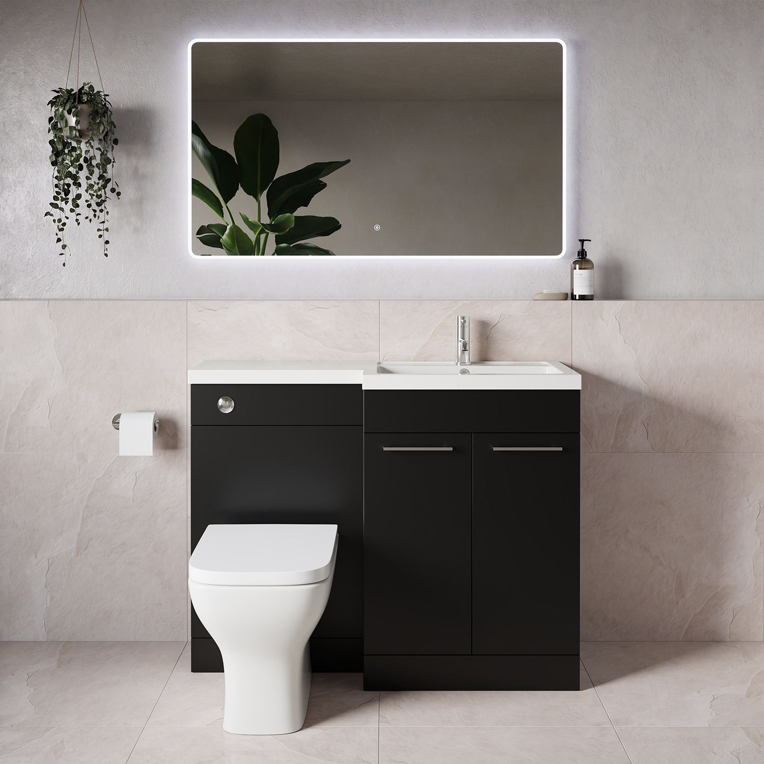 Napoli 390 2 Door Vanity Unit Toilet Suite with Square Right Hand Lucia Basin