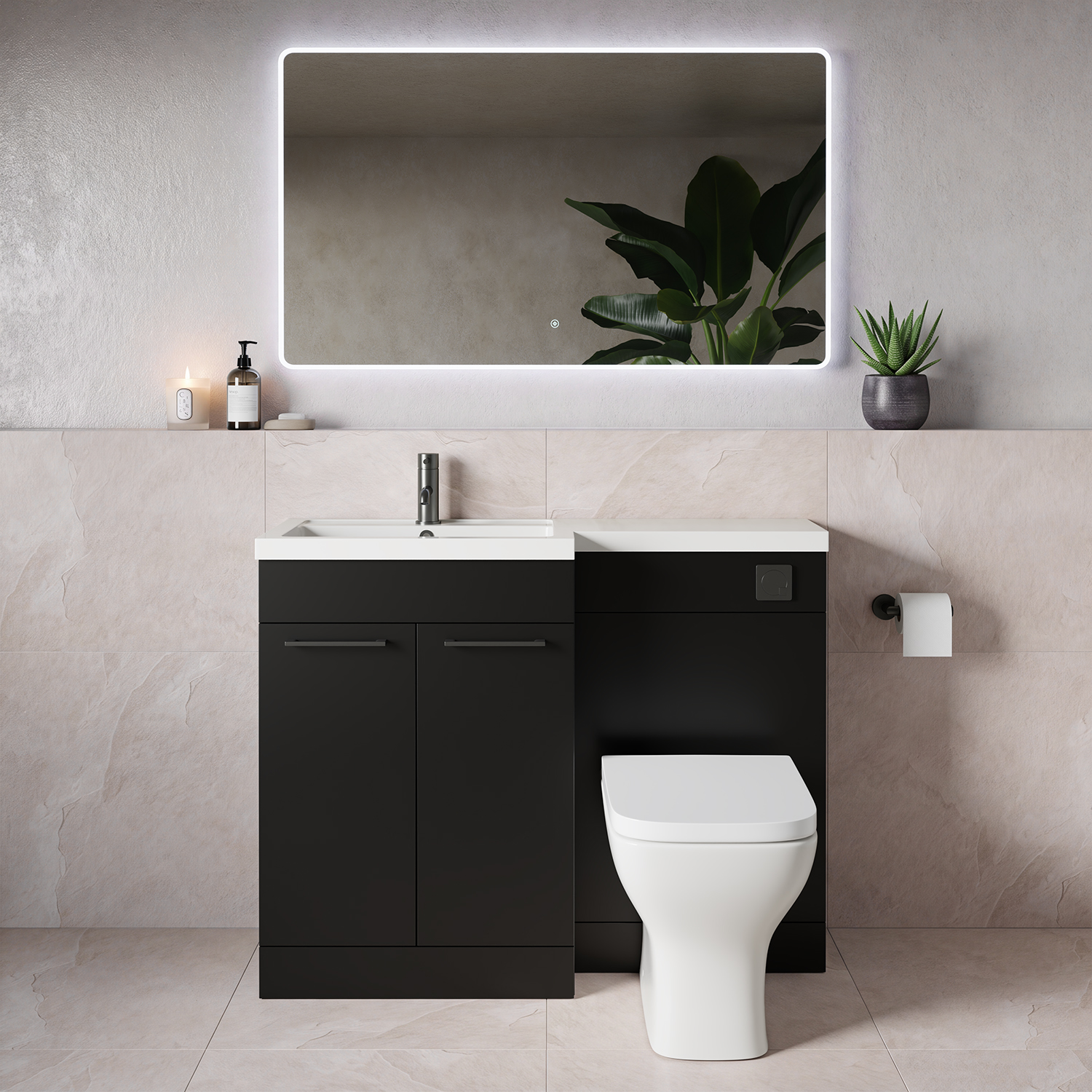Napoli 390 2 Door Vanity Unit Toilet Suite with Square Left Hand Lucia Basin