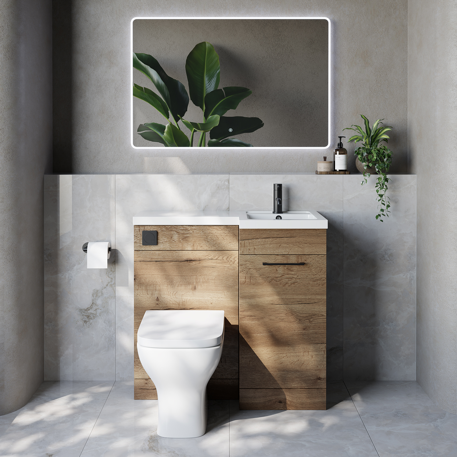 Napoli 390 Single Door Vanity Unit Toilet Suite with Right Hand Square Lucia Basin