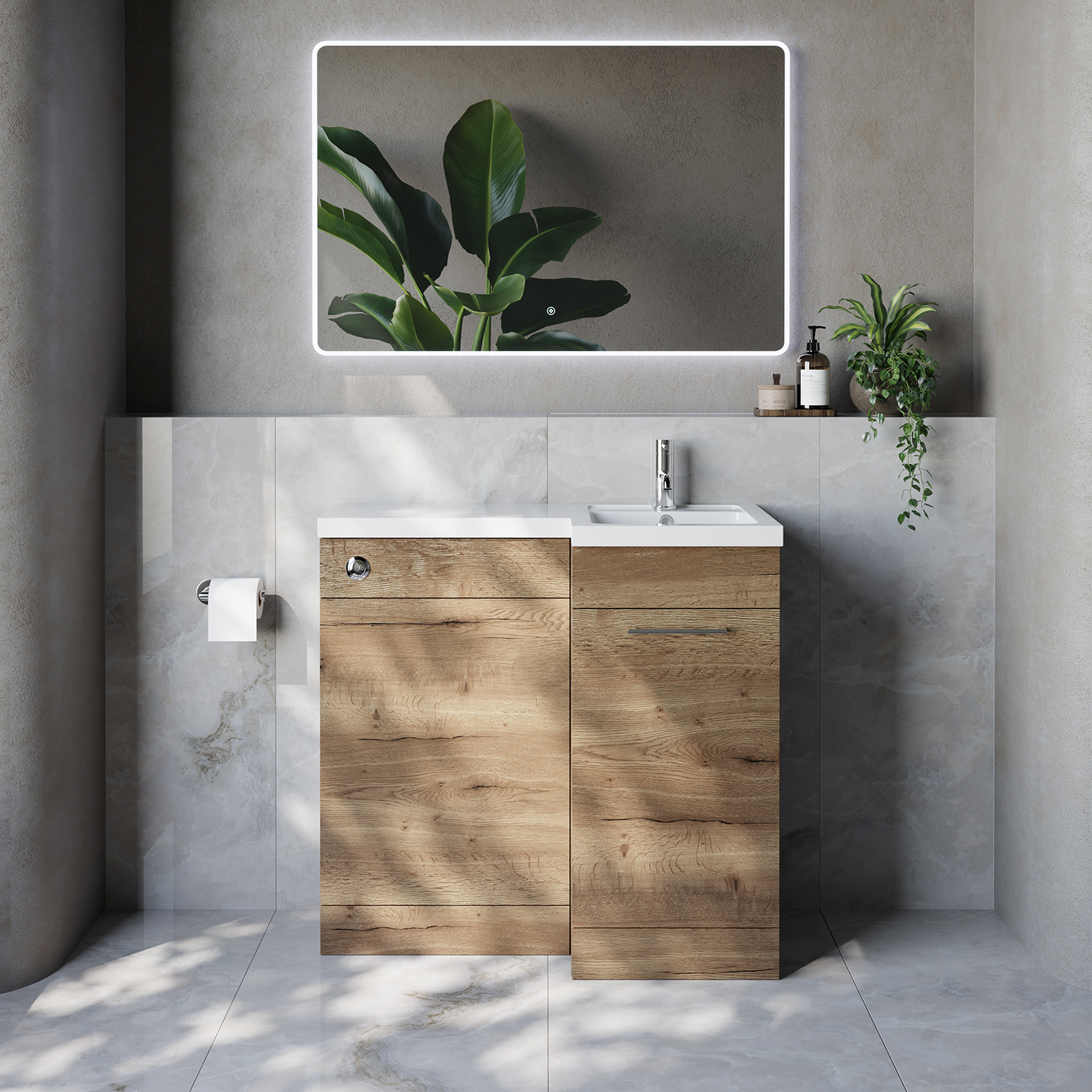 Napoli 390 Single Door Vanity Unit Toilet Suite with Right Hand Square Lucia Basin