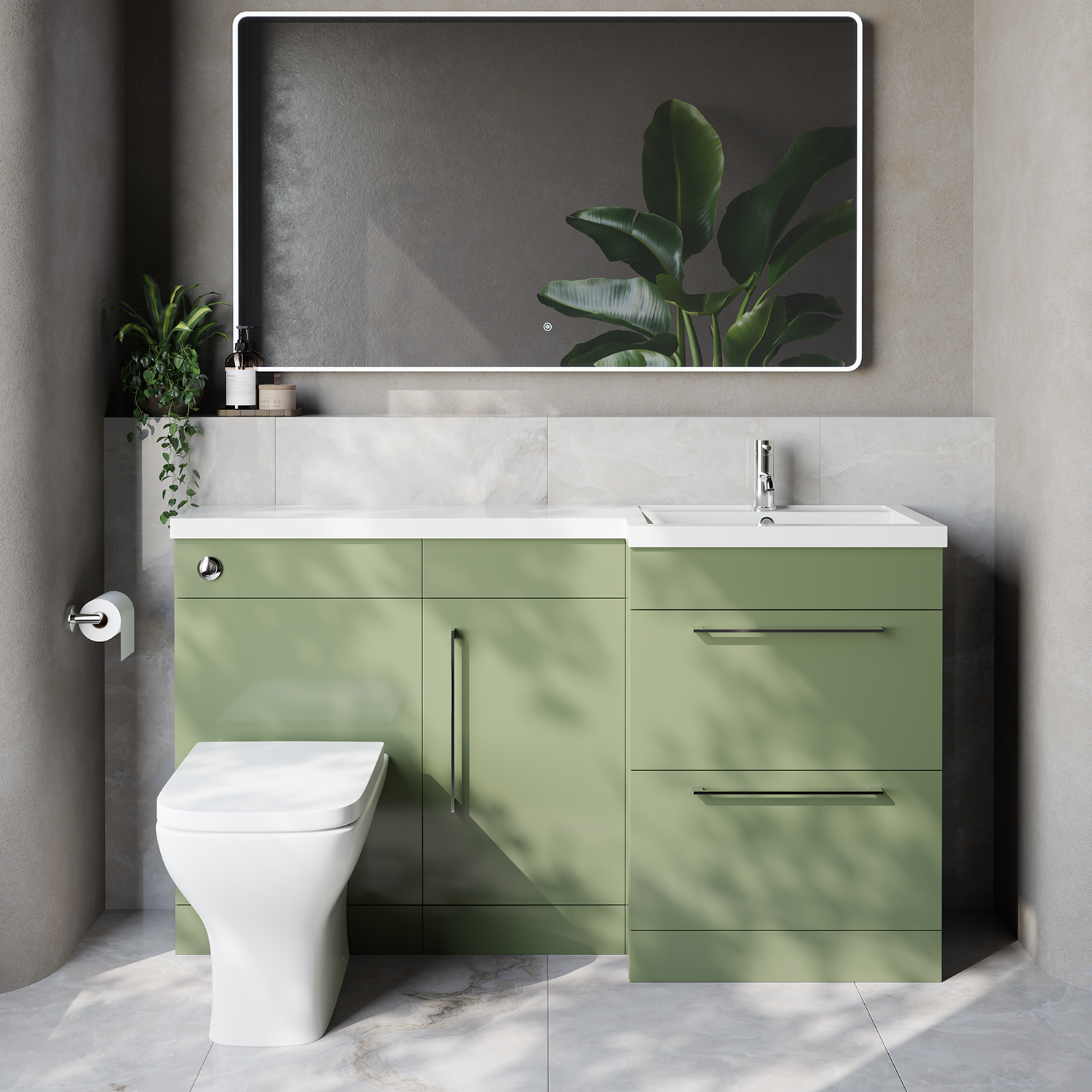 Napoli 390 2 Drawer Vanity Unit Toilet Suite with Right Hand Square Lucia Basin