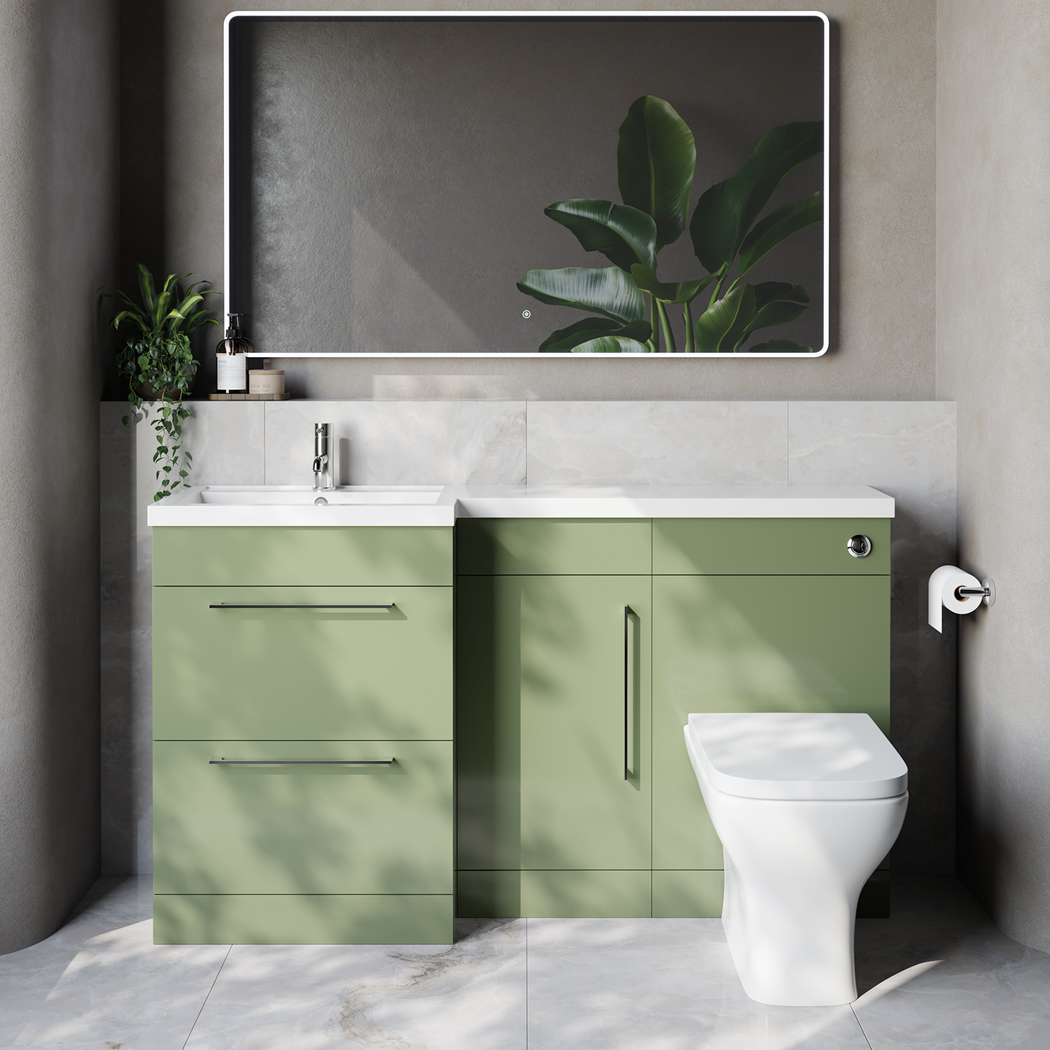 Napoli 390 2 Drawer Vanity Unit Toilet Suite with Left Hand Square Lucia Basin