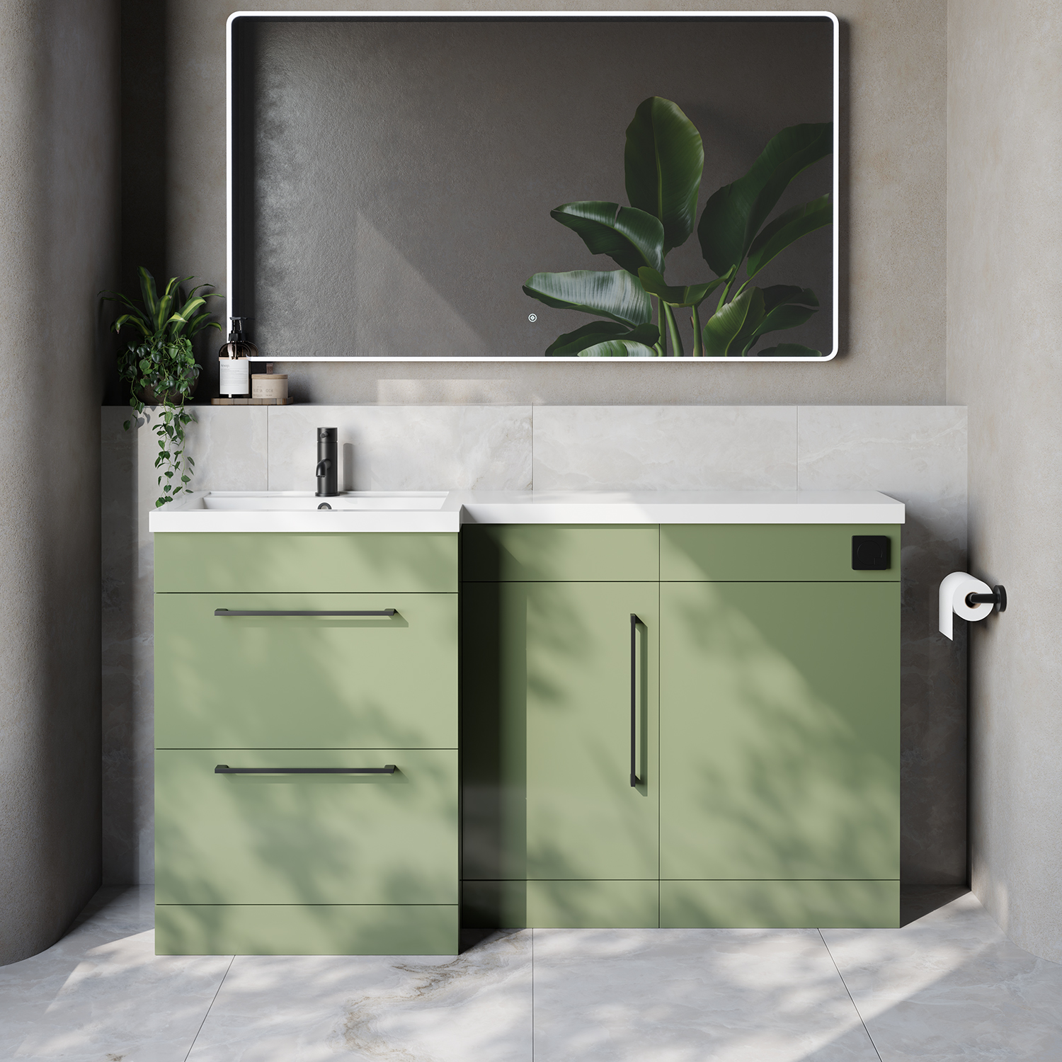 Napoli 390 2 Drawer Vanity Unit Toilet Suite with Left Hand Square Lucia Basin