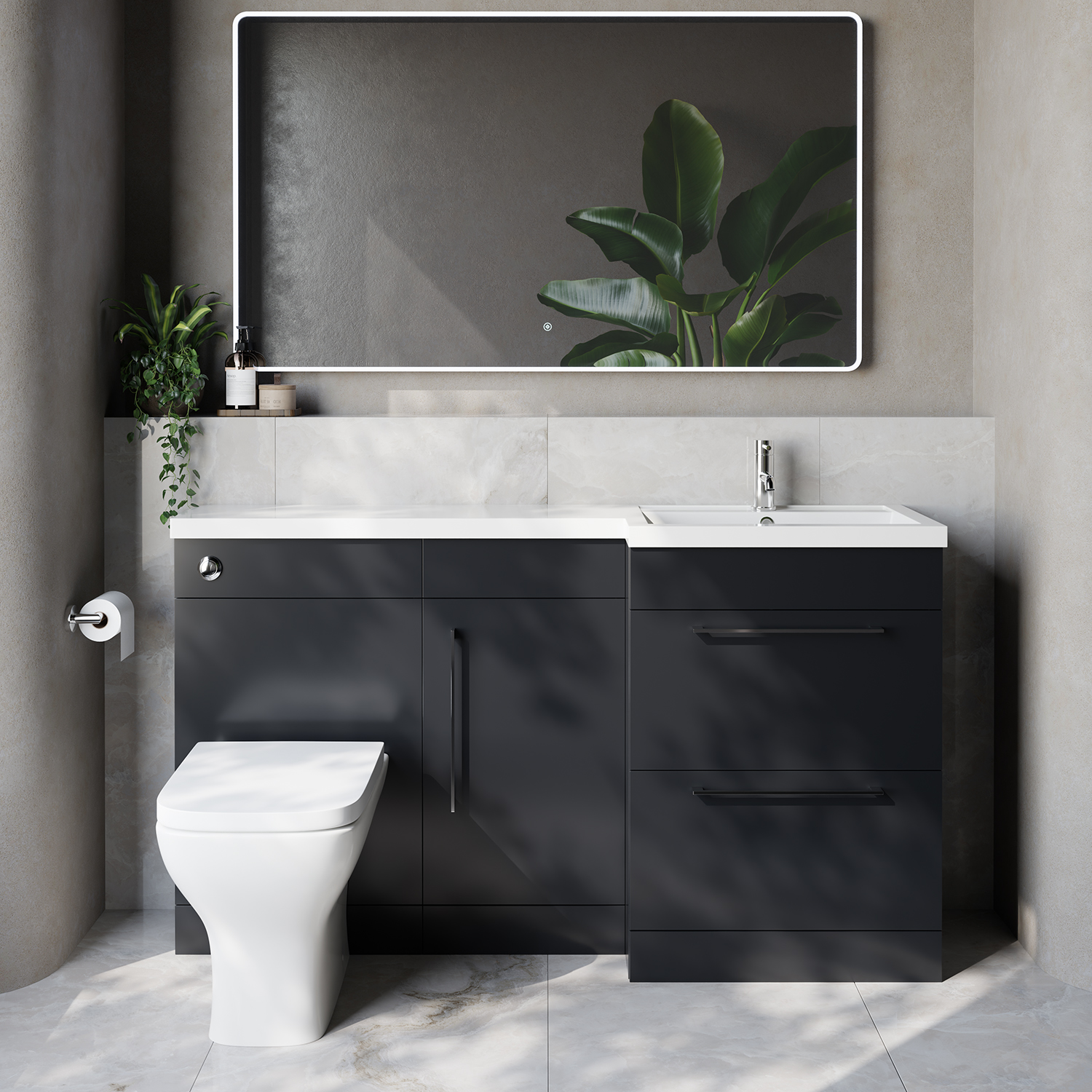 Napoli 390 2 Drawer Vanity Unit Toilet Suite with Right Hand Square Lucia Basin