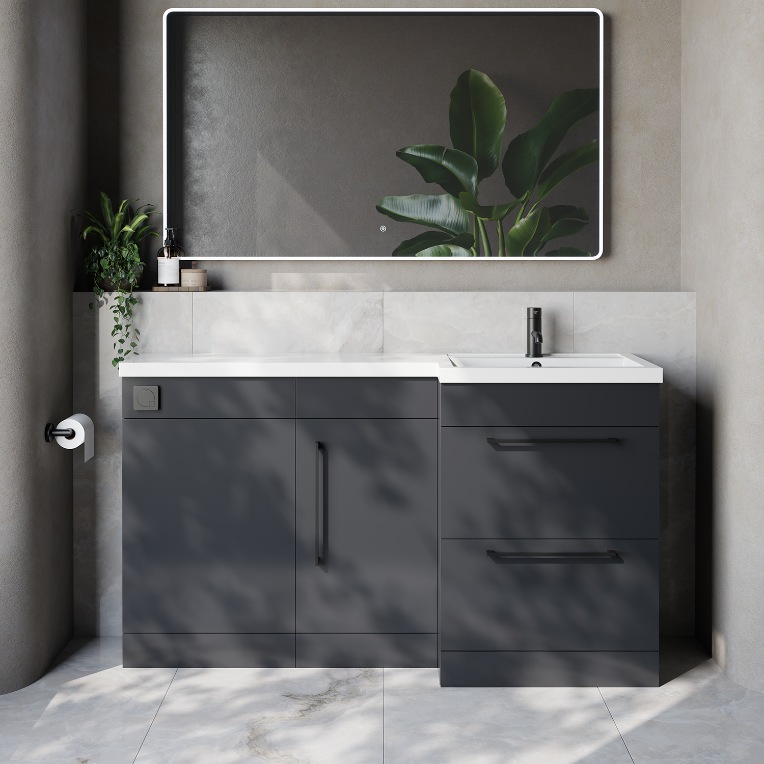 Napoli 390 2 Drawer Vanity Unit Toilet Suite with Right Hand Square Lucia Basin
