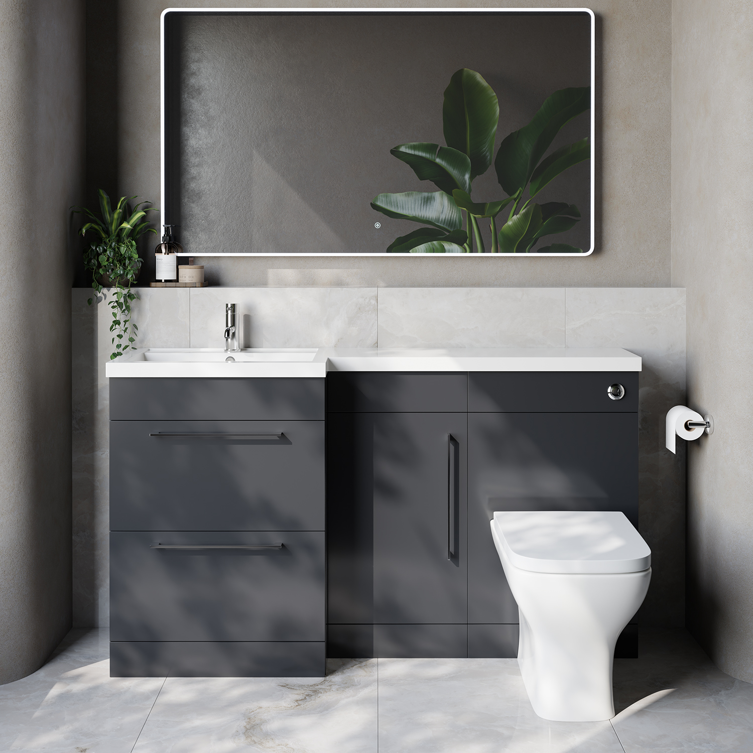 Napoli 390 2 Drawer Vanity Unit Toilet Suite with Left Hand Square Lucia Basin