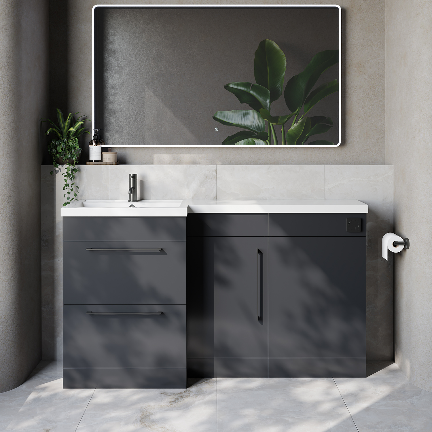 Napoli 390 2 Drawer Vanity Unit Toilet Suite with Left Hand Square Lucia Basin