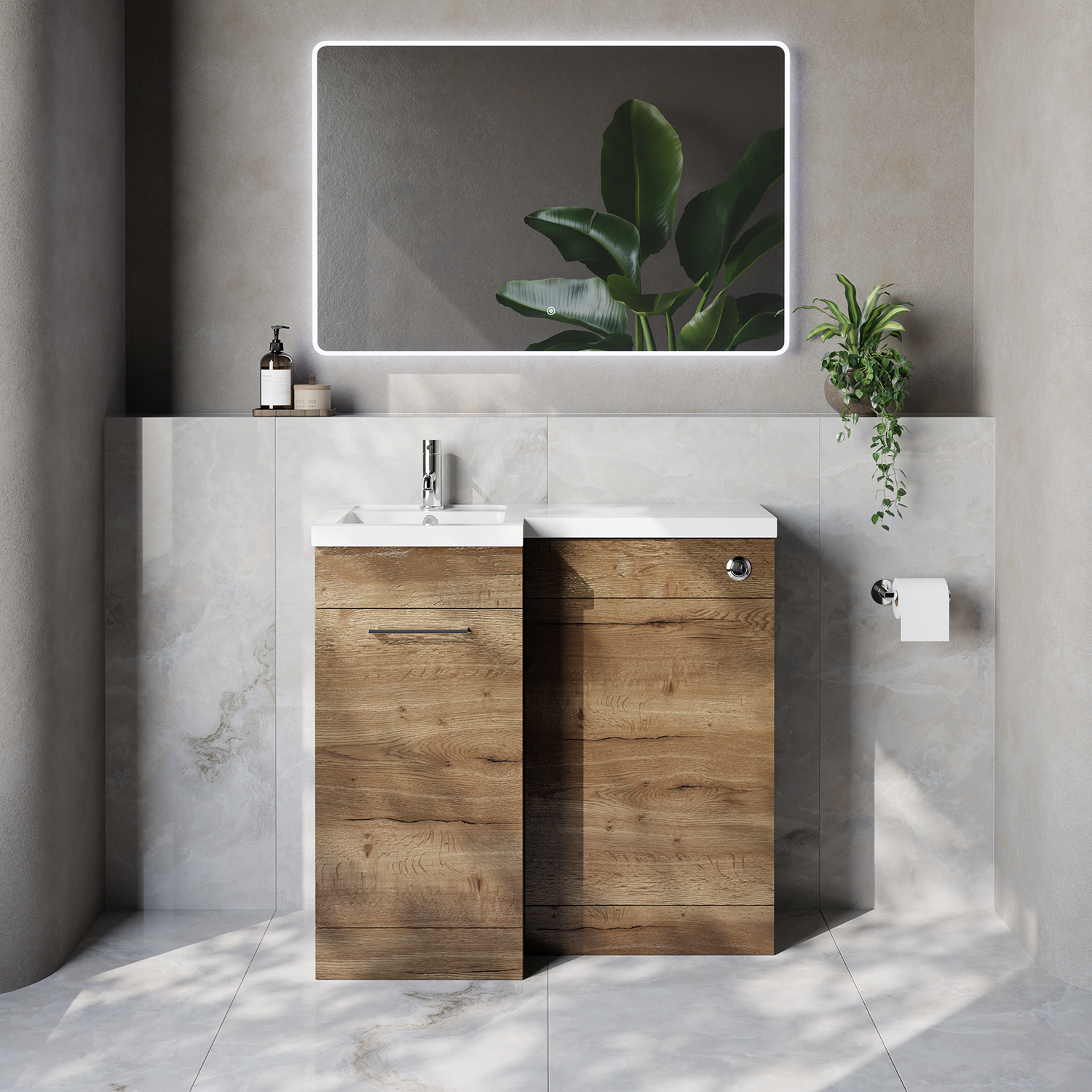 Napoli 390 Single Door Vanity Unit Toilet Suite with Left Hand Square Lucia Basin