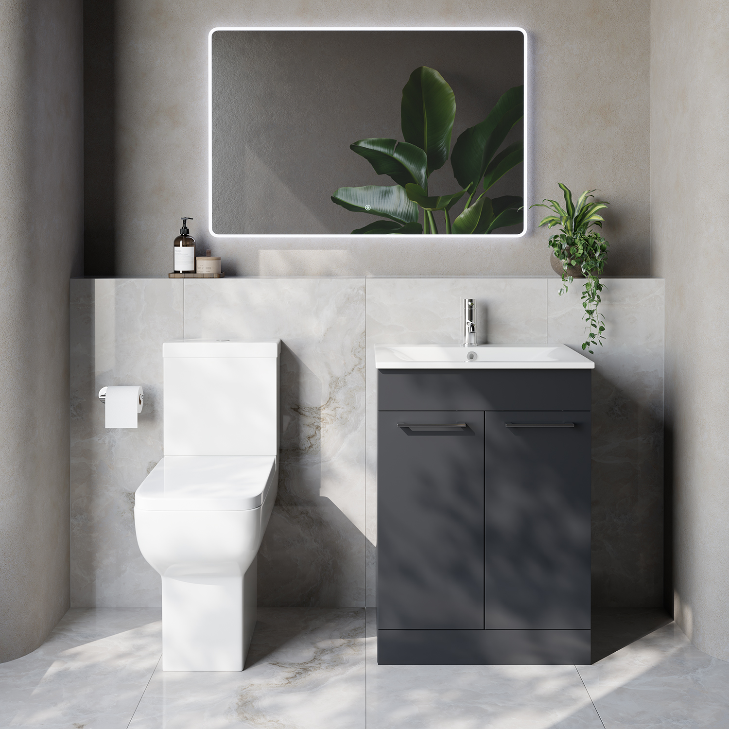 Napoli 460 2 Door Vanity Unit and Tacoma Comfort Height Toilet Suite with Angel Basin