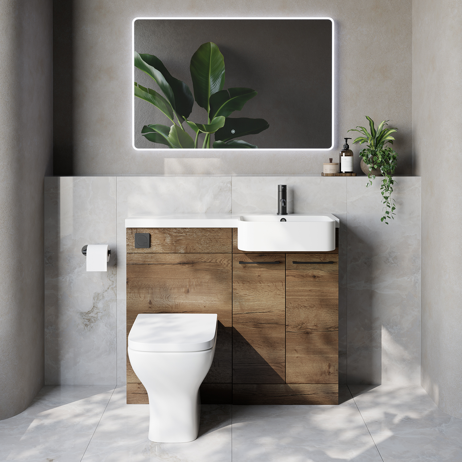 Napoli 250 2 Door Vanity Unit Toilet Suite with Right Hand Round Rico Semi Recessed Basin