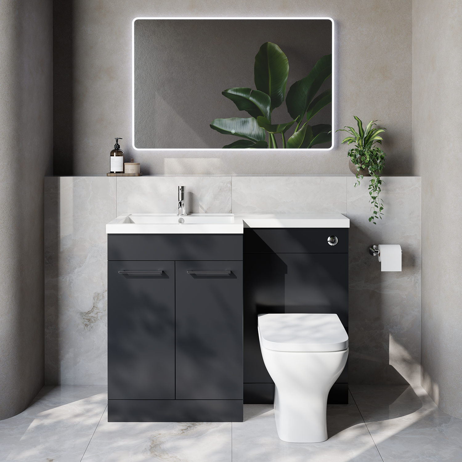 Napoli 460 2 Door Vanity Unit Toilet Suite with Left Hand Square Lucia Basin