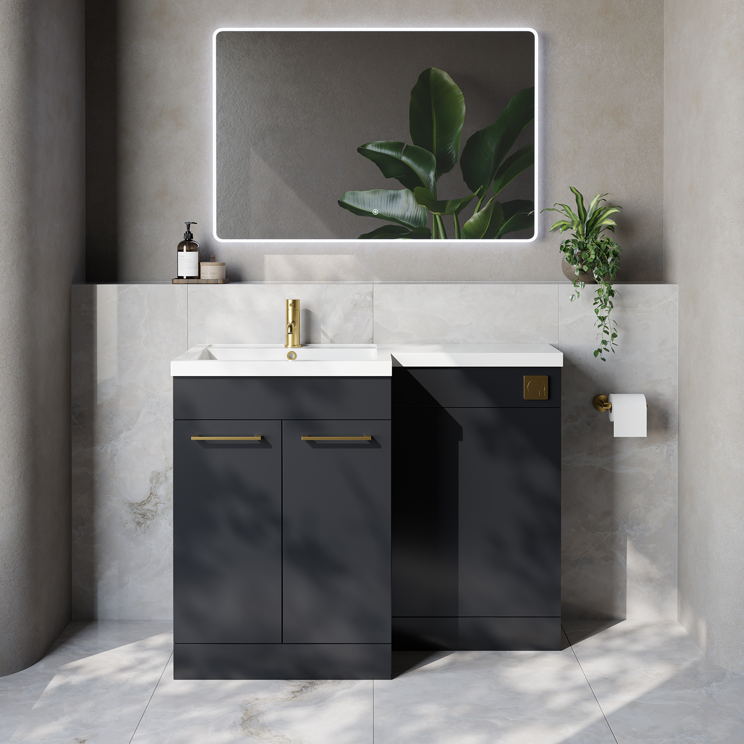 Napoli 460 2 Door Vanity Unit Toilet Suite with Left Hand Square Lucia Basin