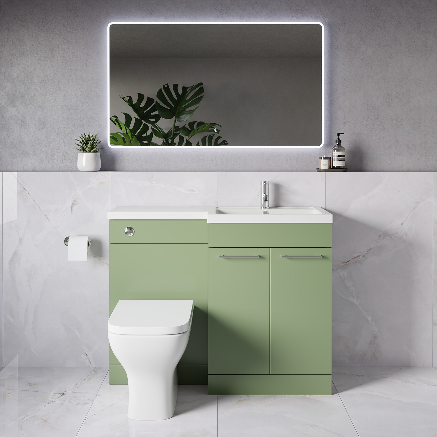 Napoli 390 2 Door Vanity Unit Toilet Suite with Square Right Hand Lucia Basin