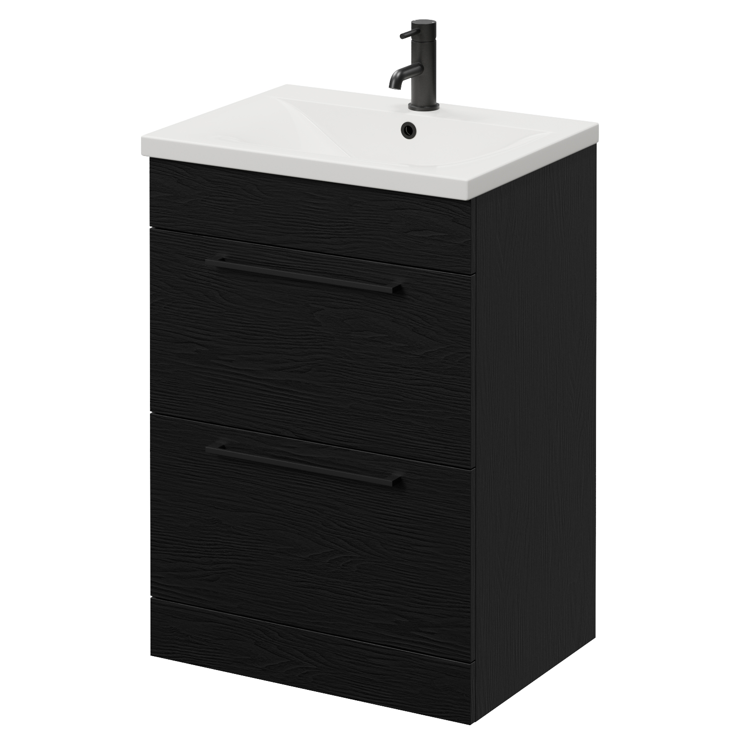 Napoli Nero Oak 460 2 Drawer Vanity Unit With Glide Basin | | Mdf | 600Mm