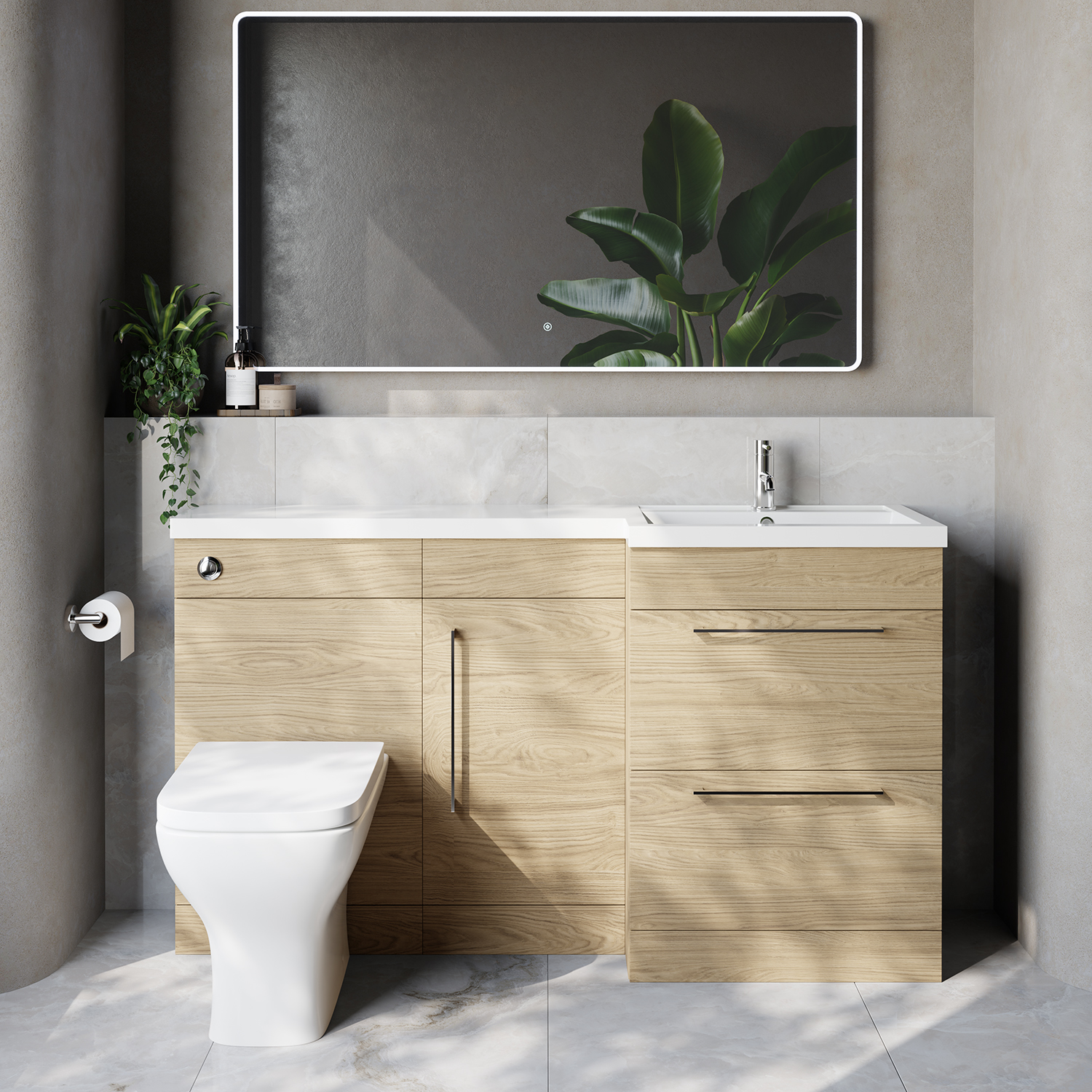 Napoli 390 2 Drawer Vanity Unit Toilet Suite with Right Hand Square Lucia Basin