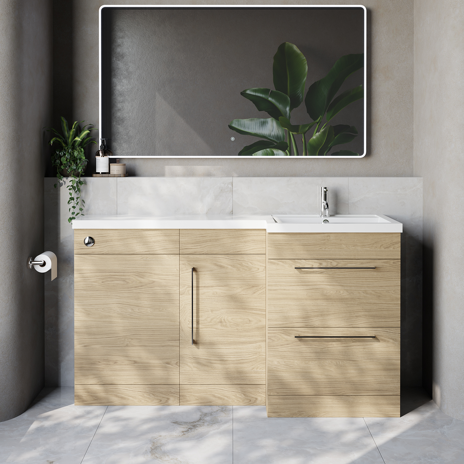 Napoli 390 2 Drawer Vanity Unit Toilet Suite with Right Hand Square Lucia Basin