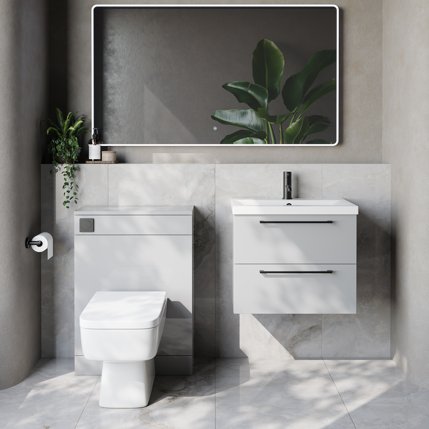 Napoli 390 Cento Wall Mounted 2 Drawer Vanity Unit and Toilet Suite with Glide Basin
