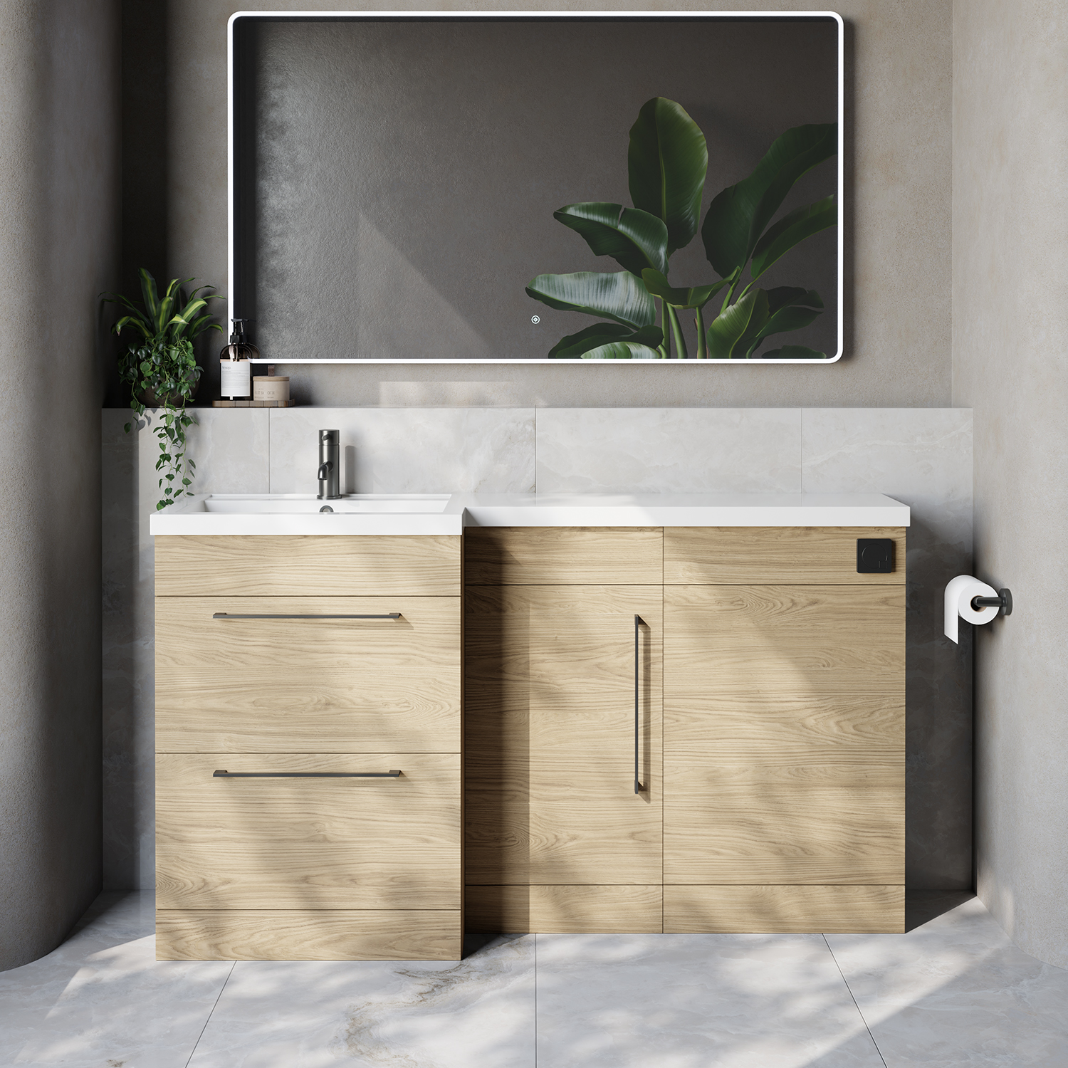 Napoli 390 2 Drawer Vanity Unit Toilet Suite with Left Hand Square Lucia Basin