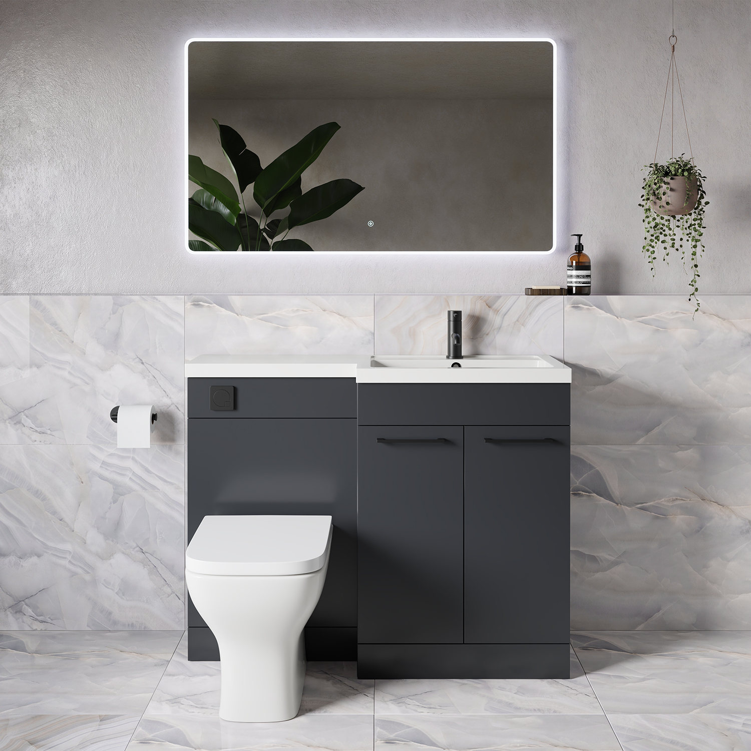 Napoli 390 2 Door Vanity Unit Toilet Suite with Square Right Hand Lucia Basin