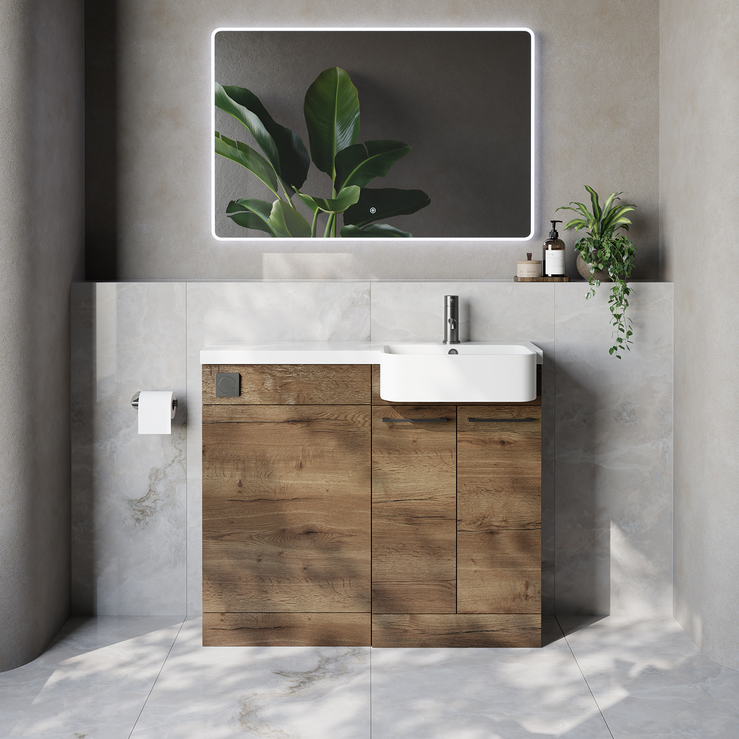 Napoli 250 2 Door Vanity Unit Toilet Suite with Right Hand Round Rico Semi Recessed Basin