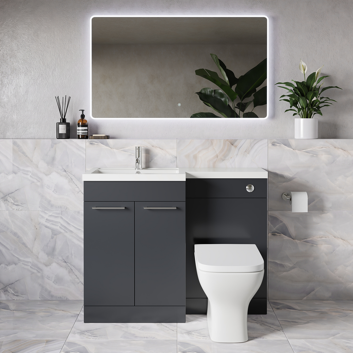 Napoli 390 2 Door Vanity Unit Toilet Suite with Square Left Hand Lucia Basin