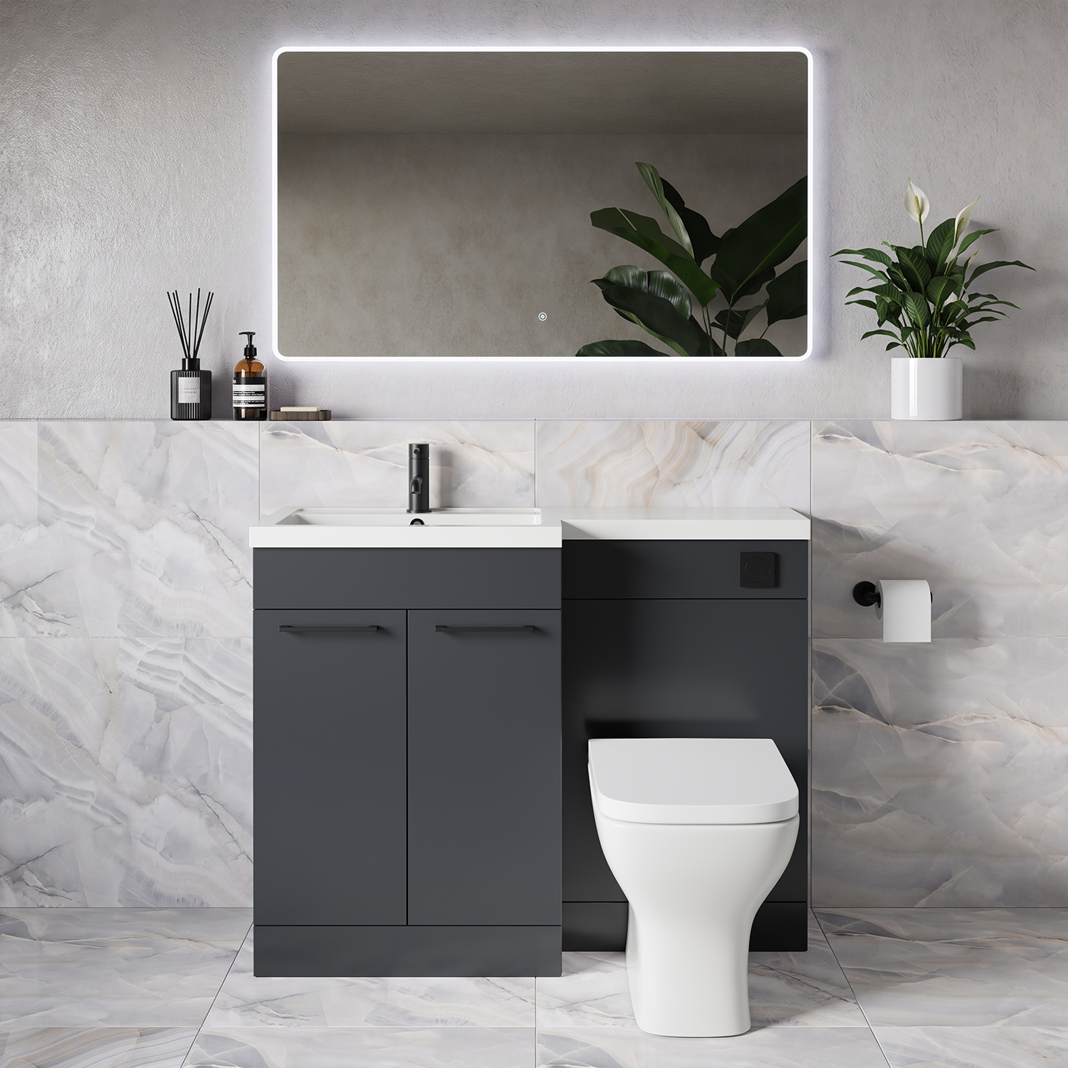 Napoli 390 2 Door Vanity Unit Toilet Suite with Square Left Hand Lucia Basin