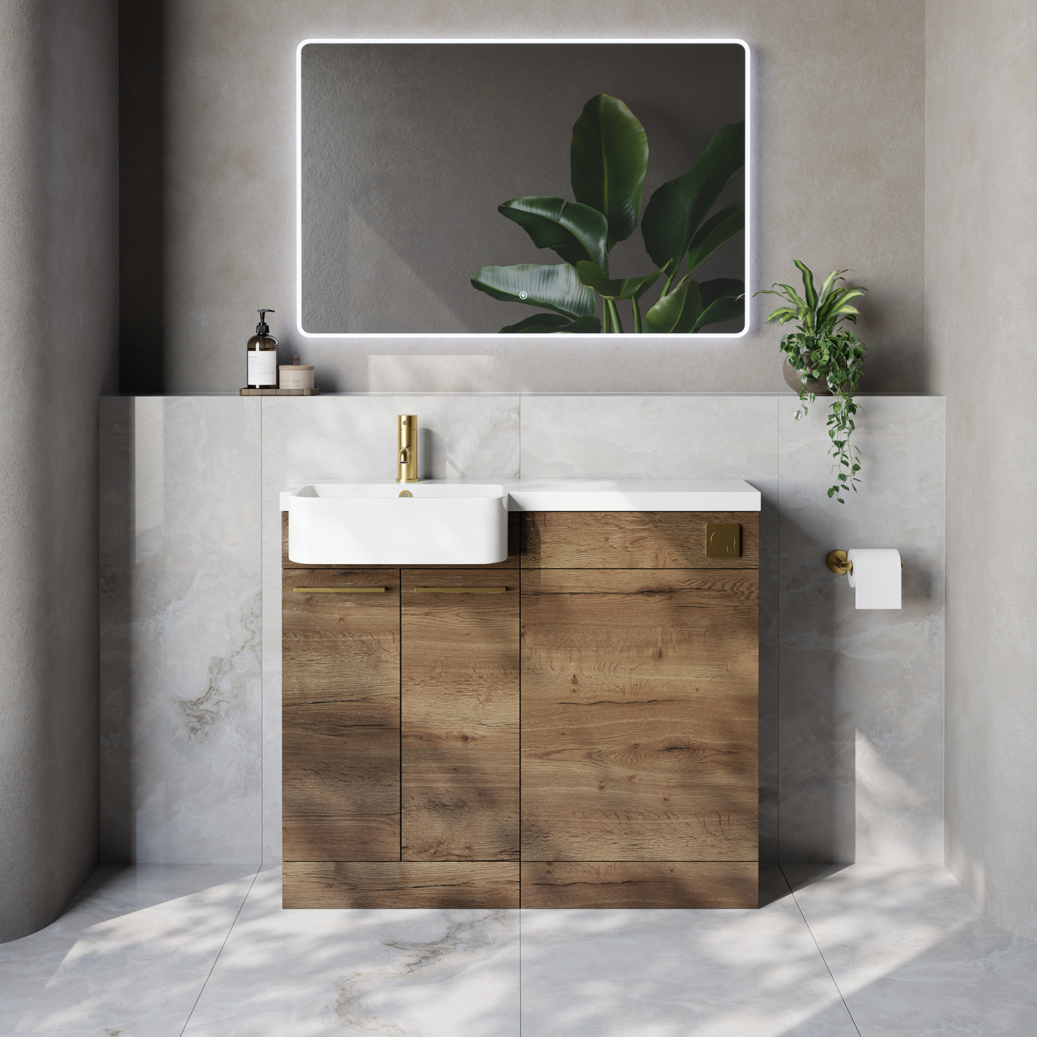 Napoli 250 2 Door Vanity Unit Toilet Suite with Left Hand Round Rico Semi Recessed Basin