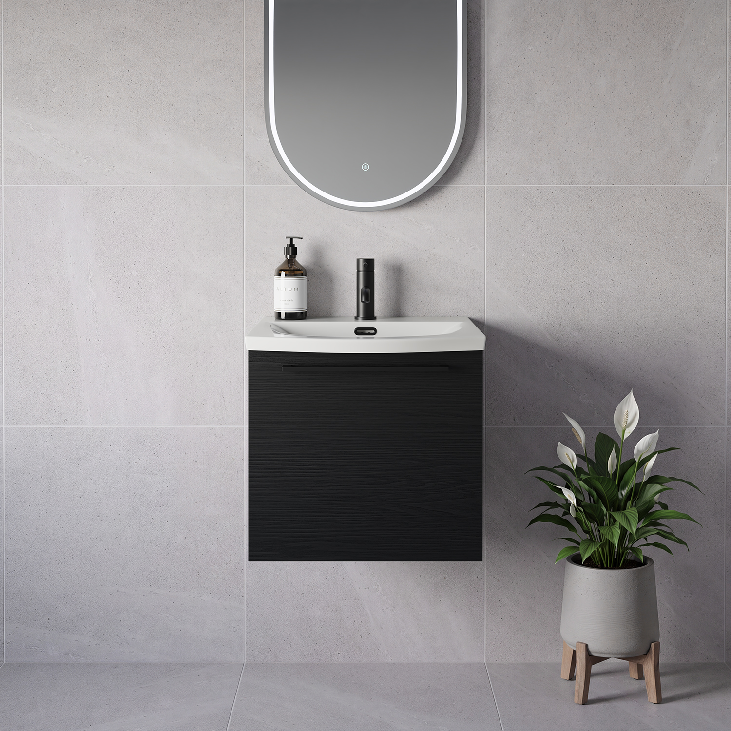 Napoli 390 Wall Mounted Single Drawer Vanity Unit with Arc Basin