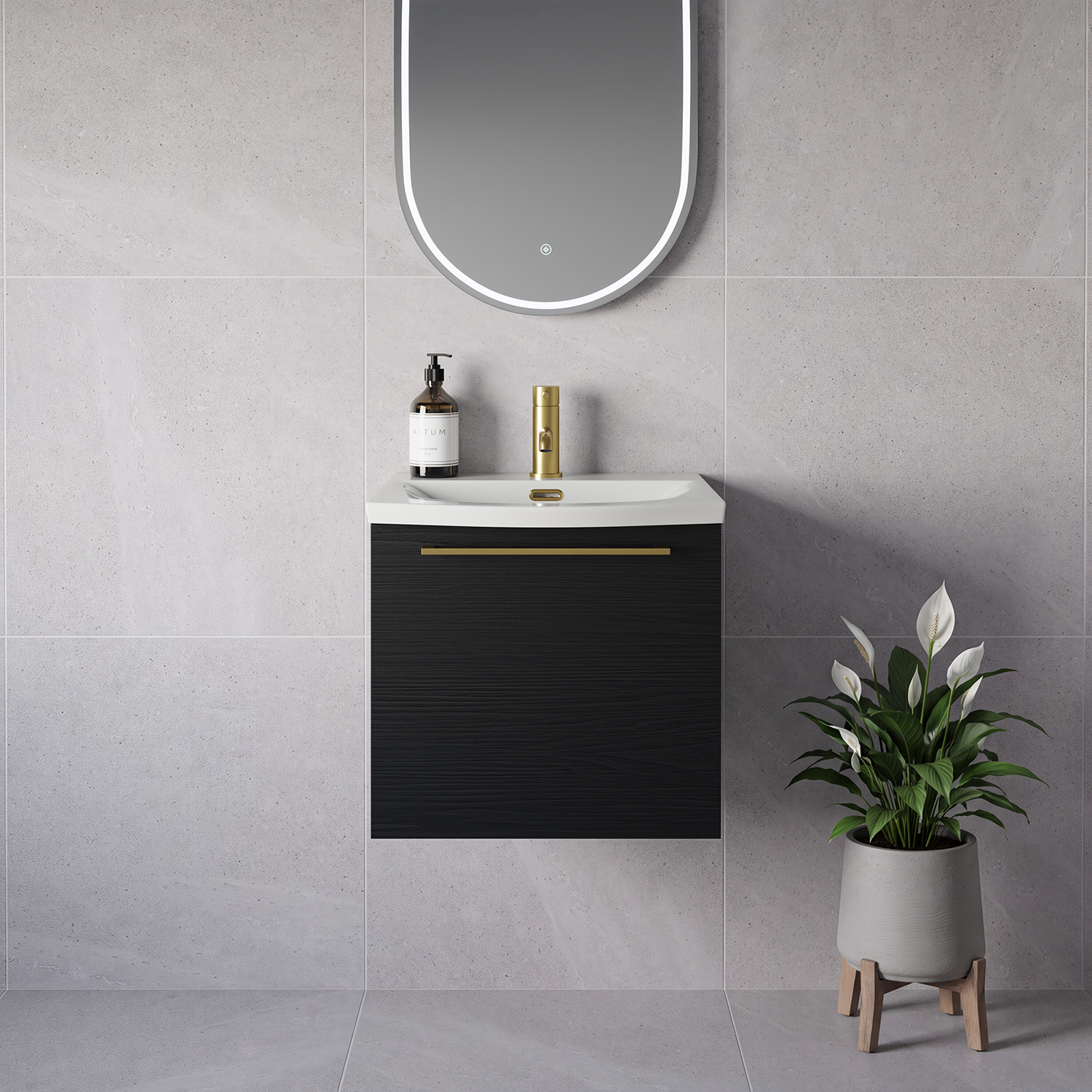 Napoli 390 Wall Mounted Single Drawer Vanity Unit with Arc Basin