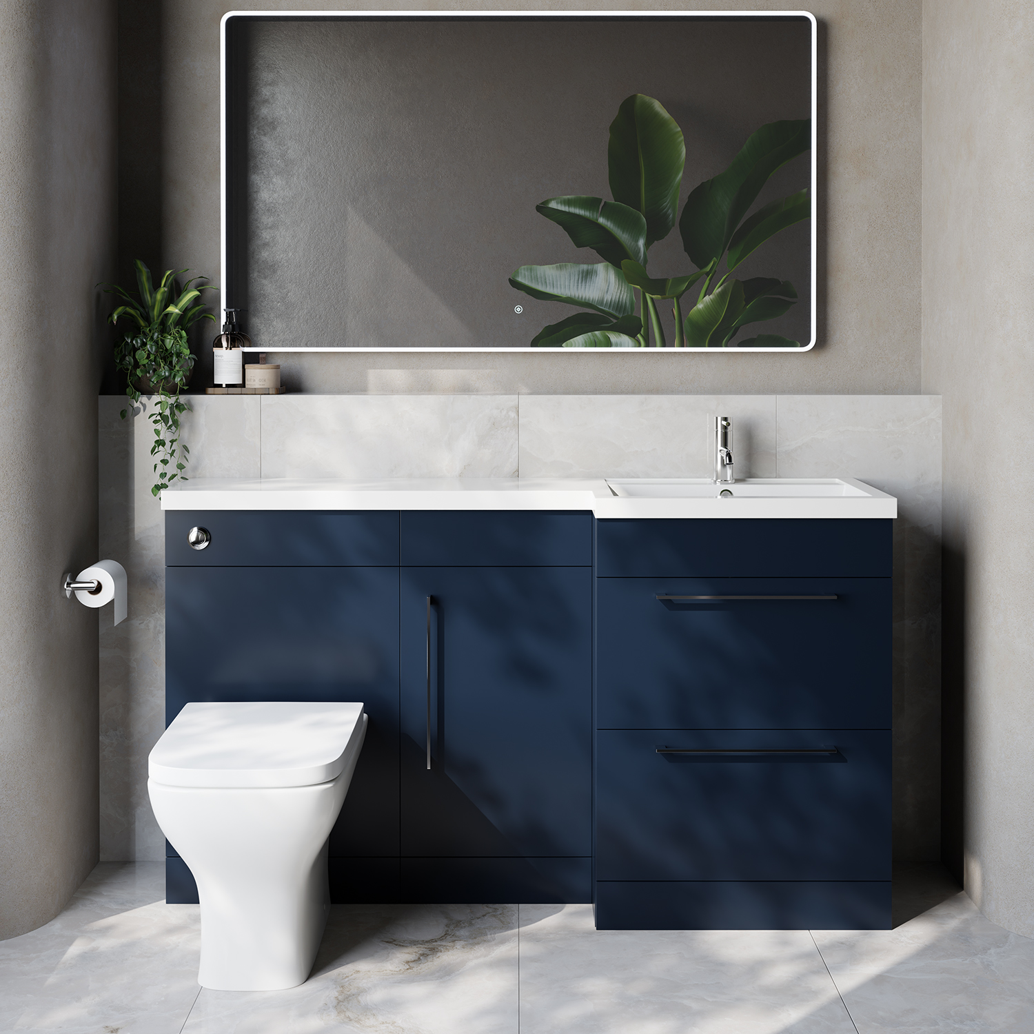 Napoli 390 2 Drawer Vanity Unit Toilet Suite with Right Hand Square Lucia Basin