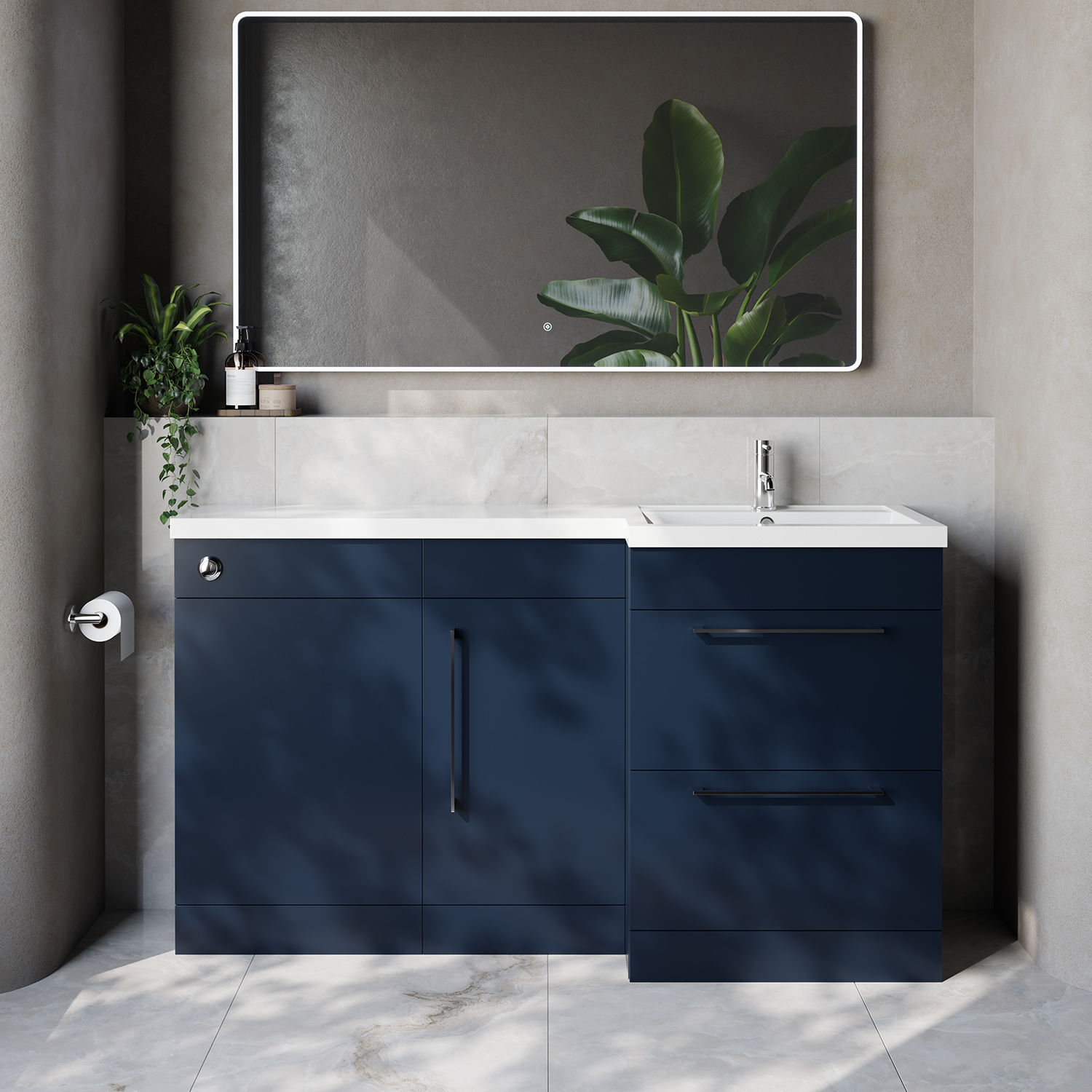 Napoli 390 2 Drawer Vanity Unit Toilet Suite with Right Hand Square Lucia Basin
