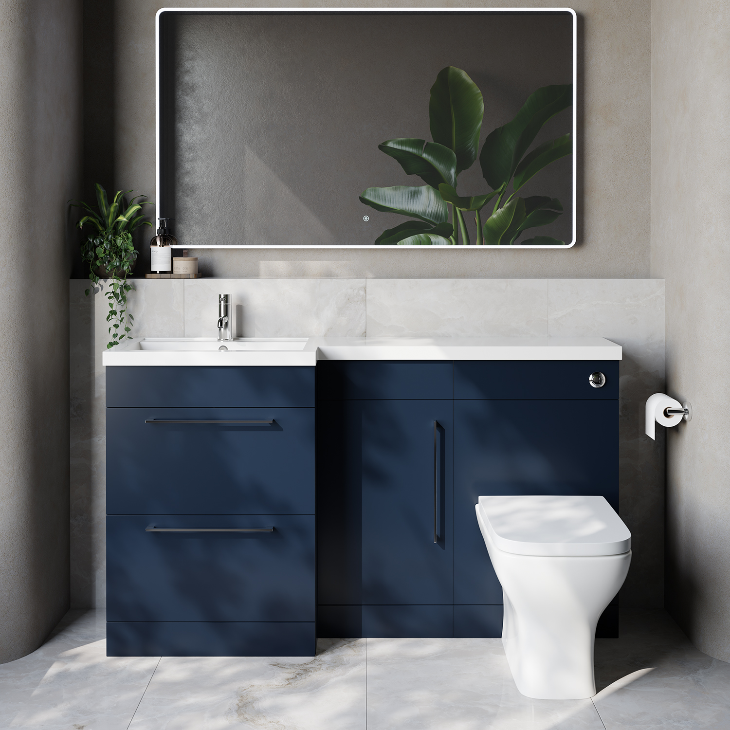 Napoli 390 2 Drawer Vanity Unit Toilet Suite with Left Hand Square Lucia Basin