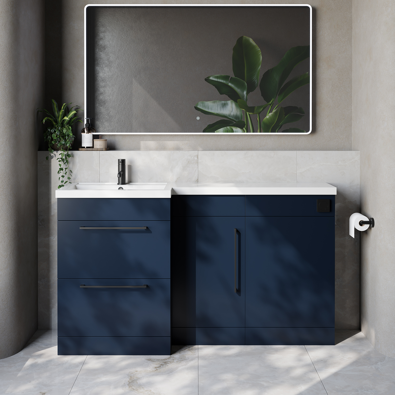 Napoli 390 2 Drawer Vanity Unit Toilet Suite with Left Hand Square Lucia Basin