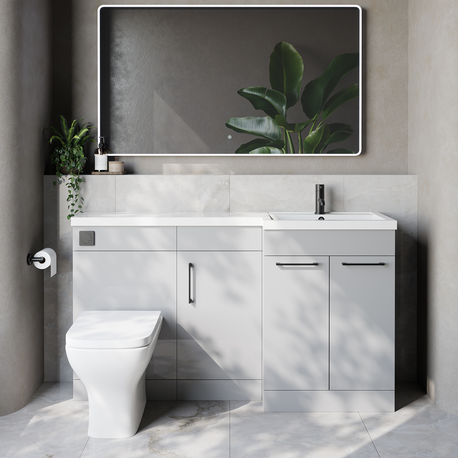 Napoli 390 3 Door Vanity Unit Toilet Suite with Right Hand Square Lucia Basin