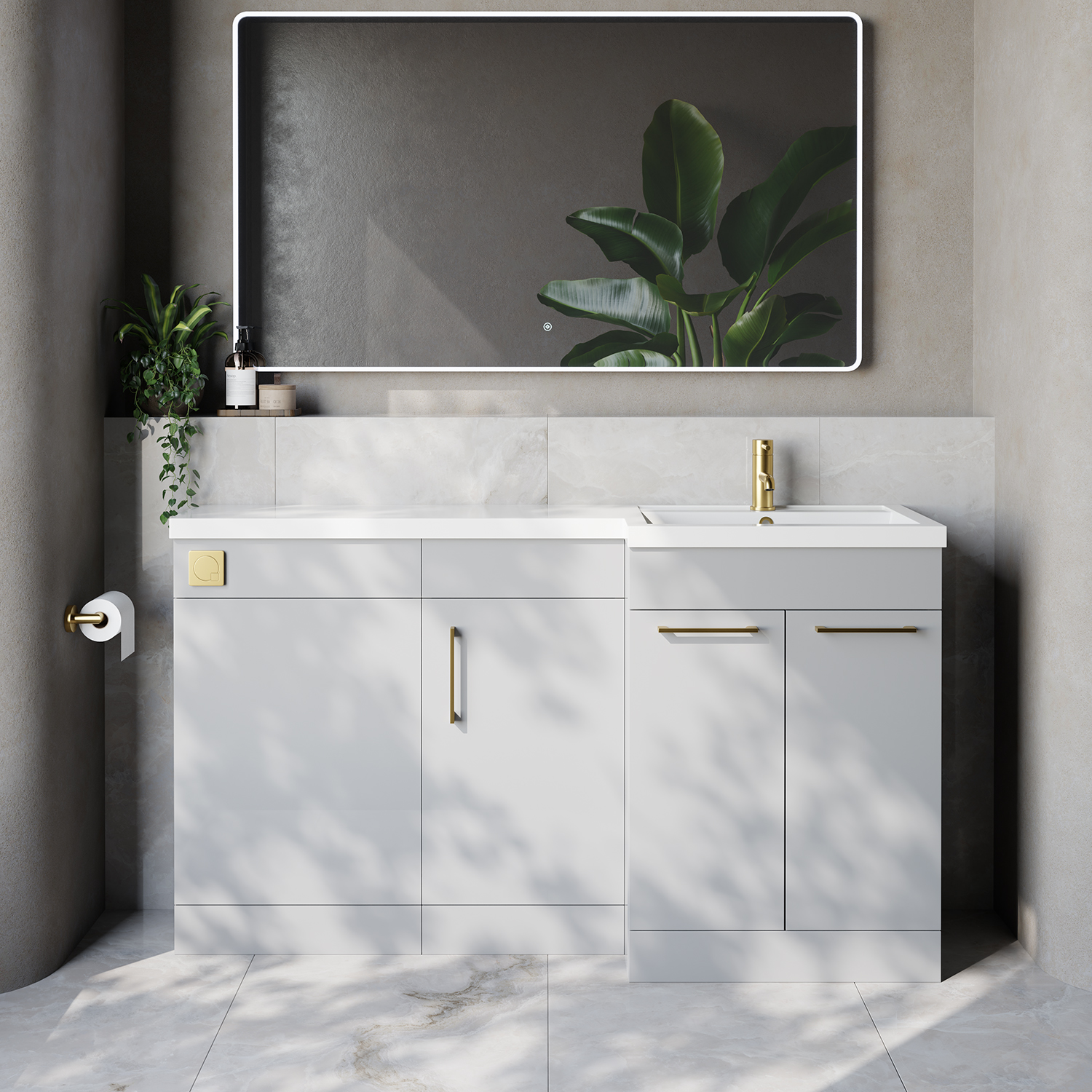 Napoli 390 3 Door Vanity Unit Toilet Suite with Right Hand Square Lucia Basin