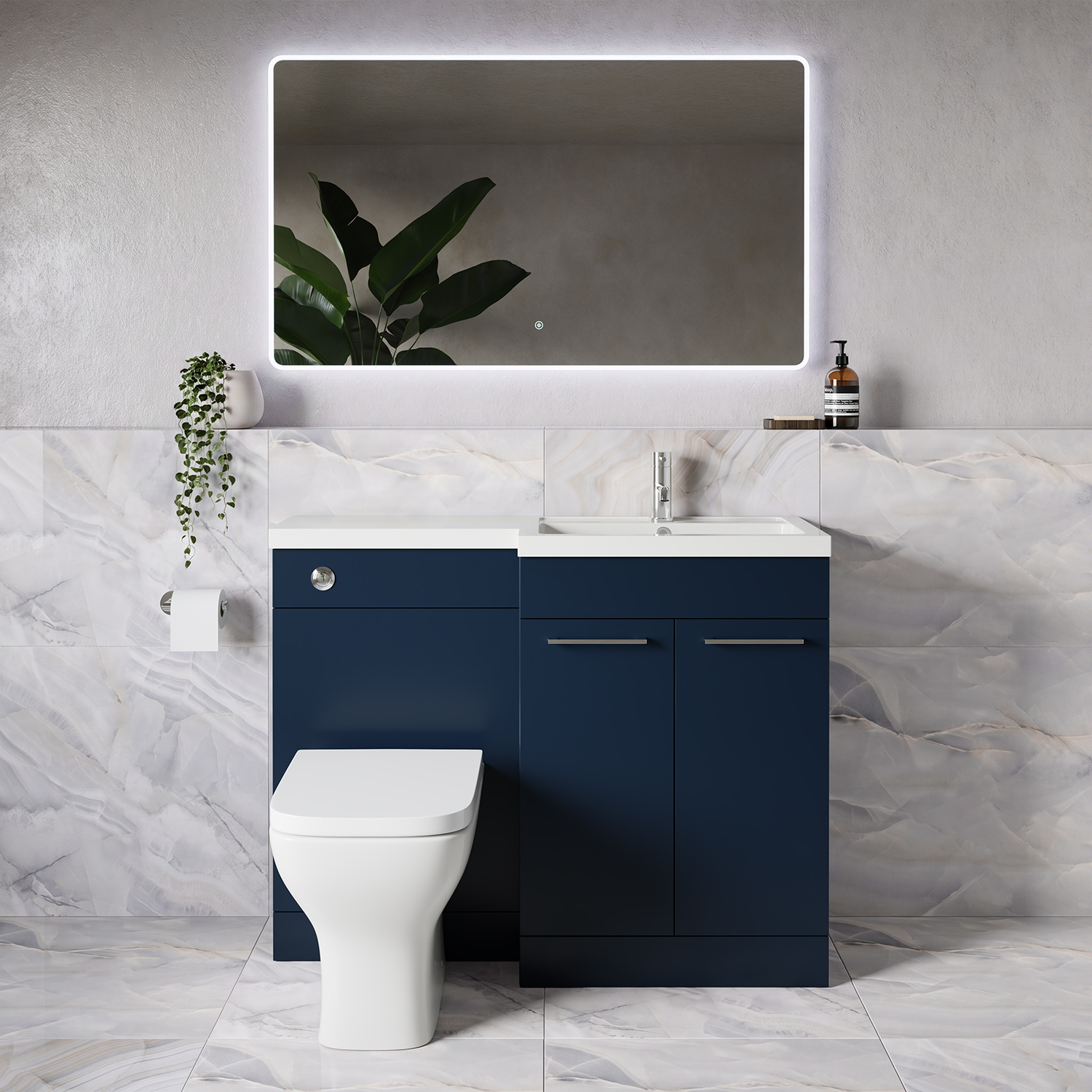 Napoli 390 2 Door Vanity Unit Toilet Suite with Square Right Hand Lucia Basin