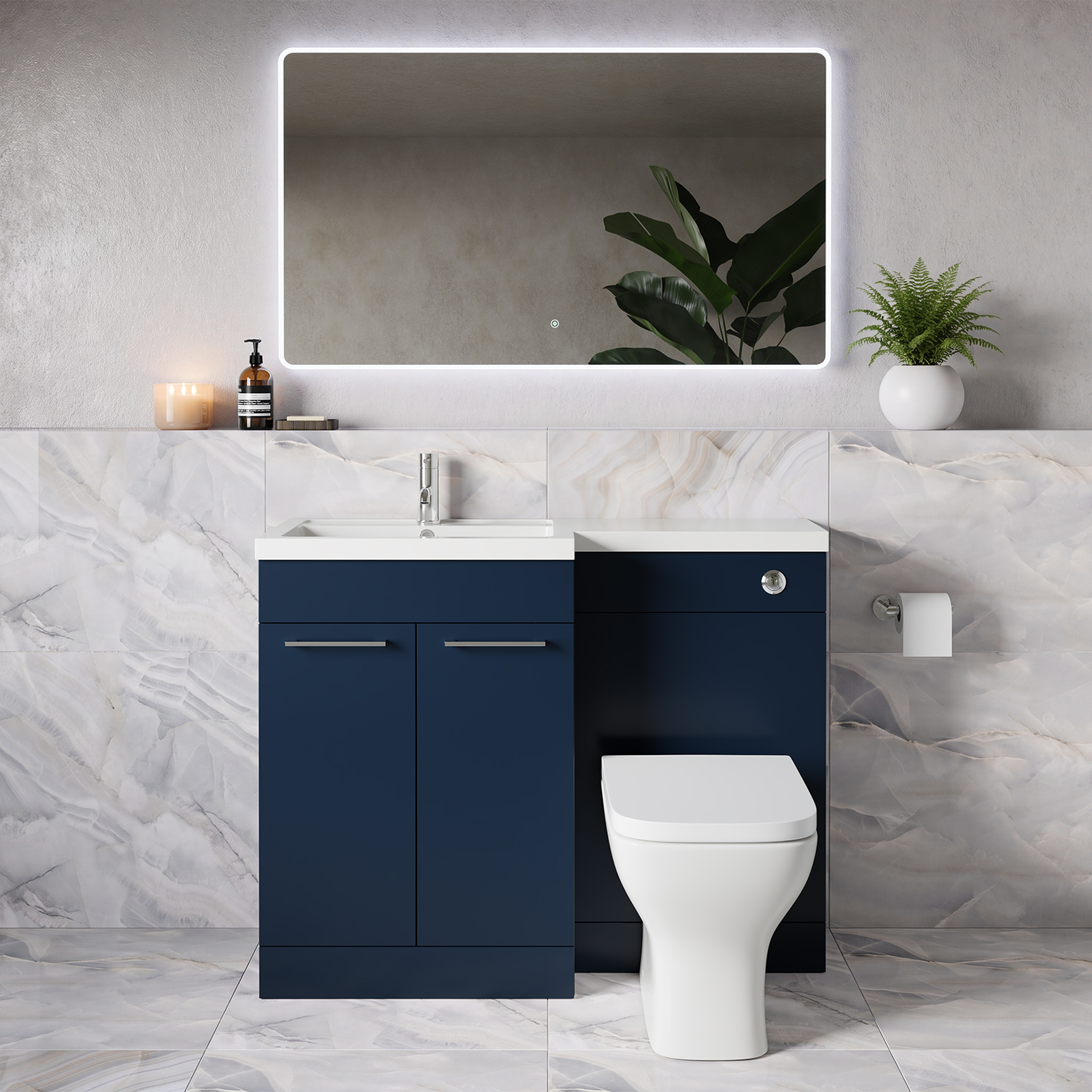 Napoli 390 2 Door Vanity Unit Toilet Suite with Square Left Hand Lucia Basin