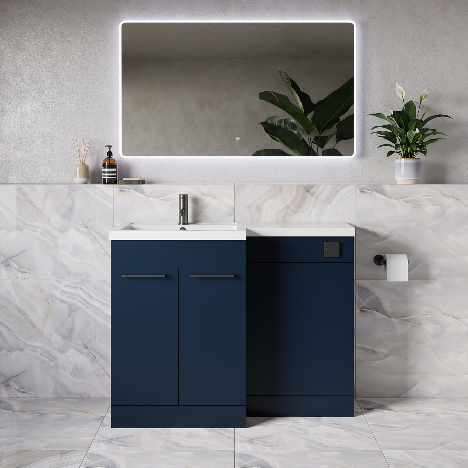 Napoli 390 2 Door Vanity Unit Toilet Suite with Square Left Hand Lucia Basin