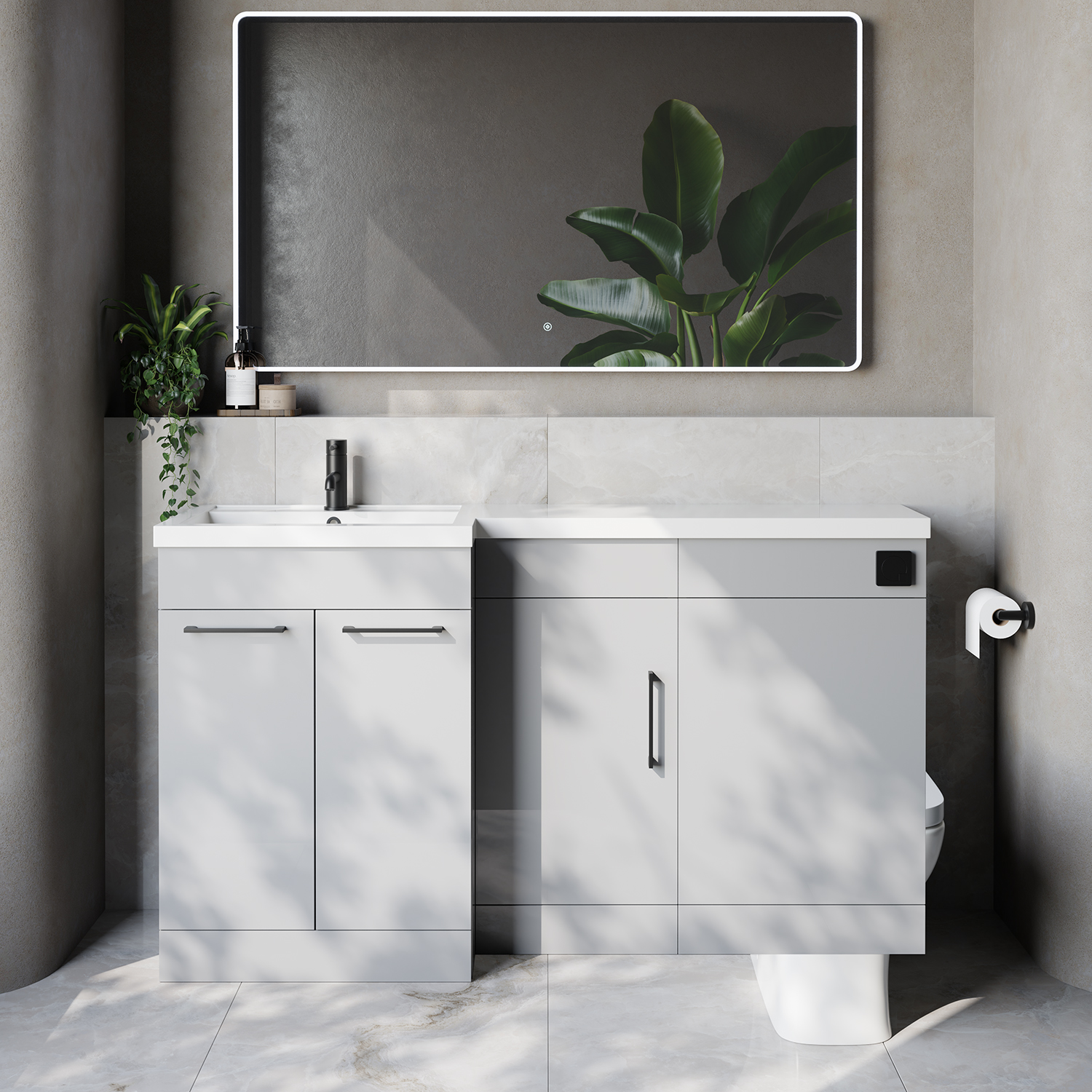 Napoli 390 3 Door Vanity Unit Toilet Suite with Left Hand Square Lucia Basin