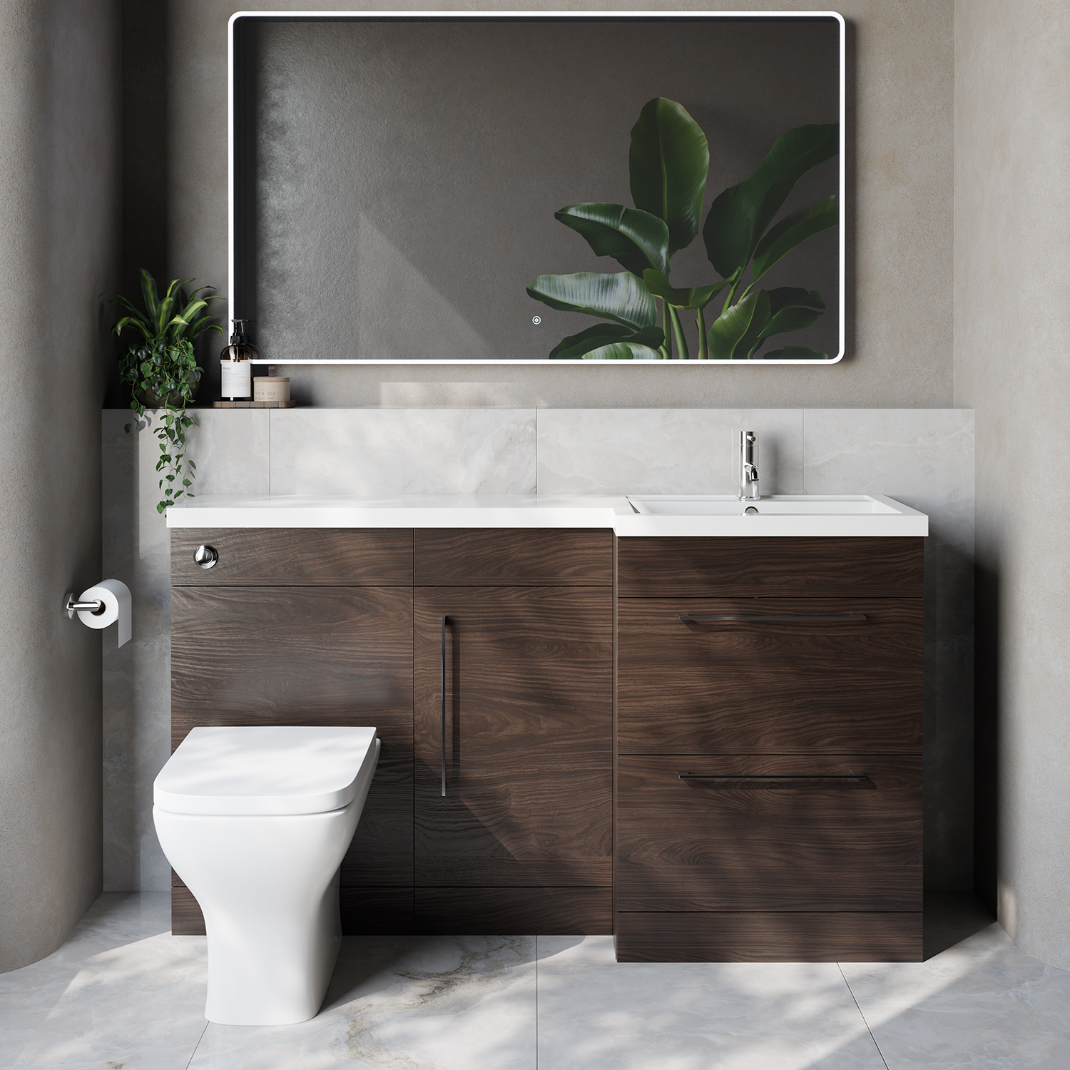 Napoli 390 2 Drawer Vanity Unit Toilet Suite with Right Hand Square Lucia Basin