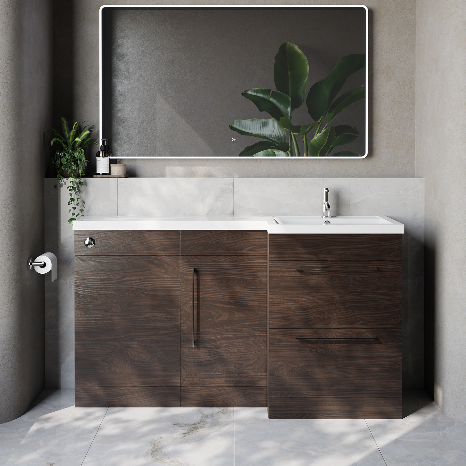Napoli 390 2 Drawer Vanity Unit Toilet Suite with Right Hand Square Lucia Basin