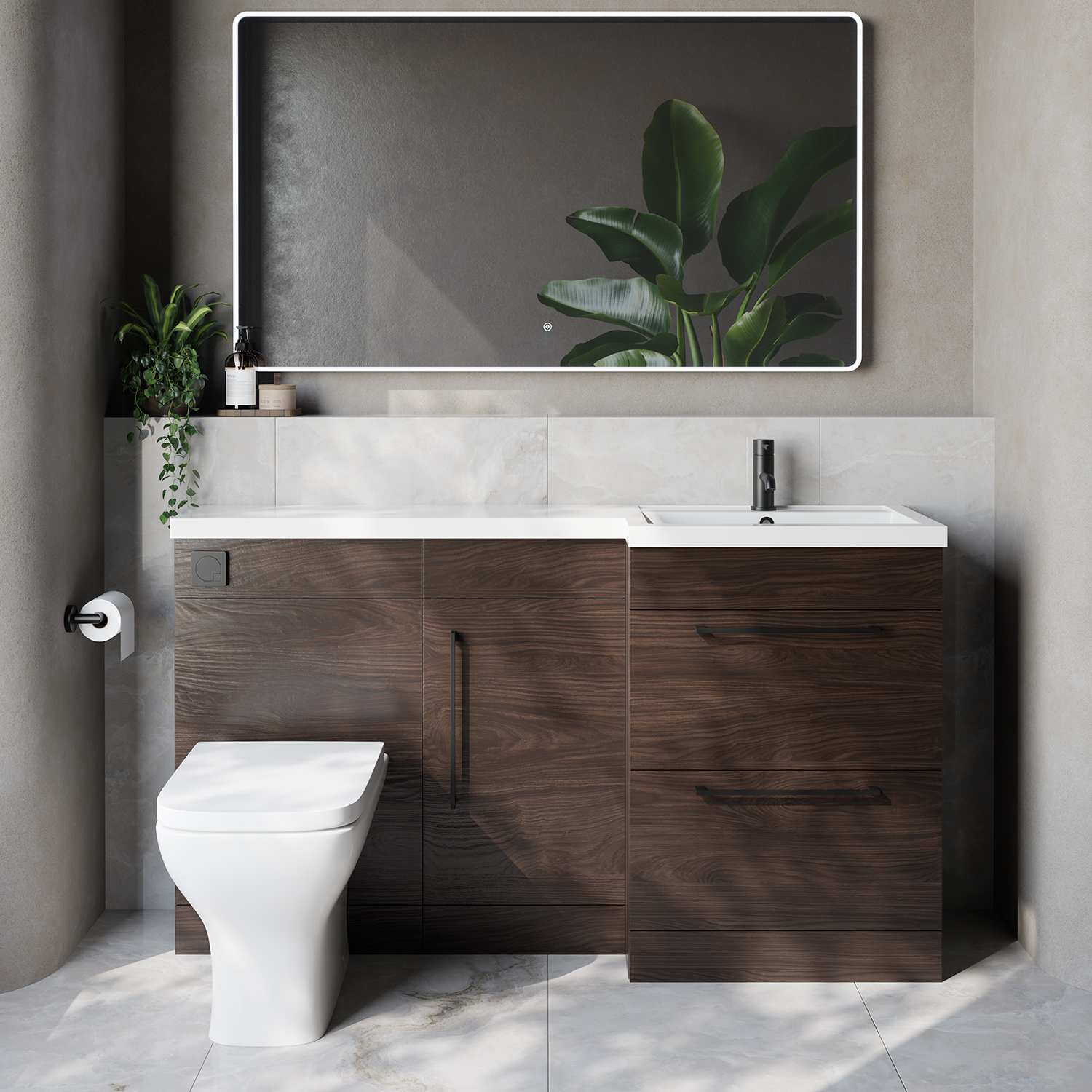 Napoli 390 2 Drawer Vanity Unit Toilet Suite with Right Hand Square Lucia Basin