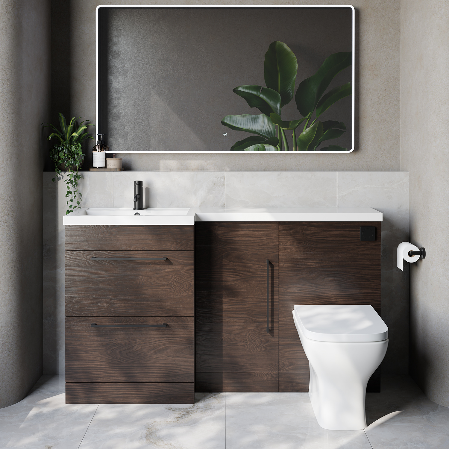 Napoli 390 2 Drawer Vanity Unit Toilet Suite with Left Hand Square Lucia Basin
