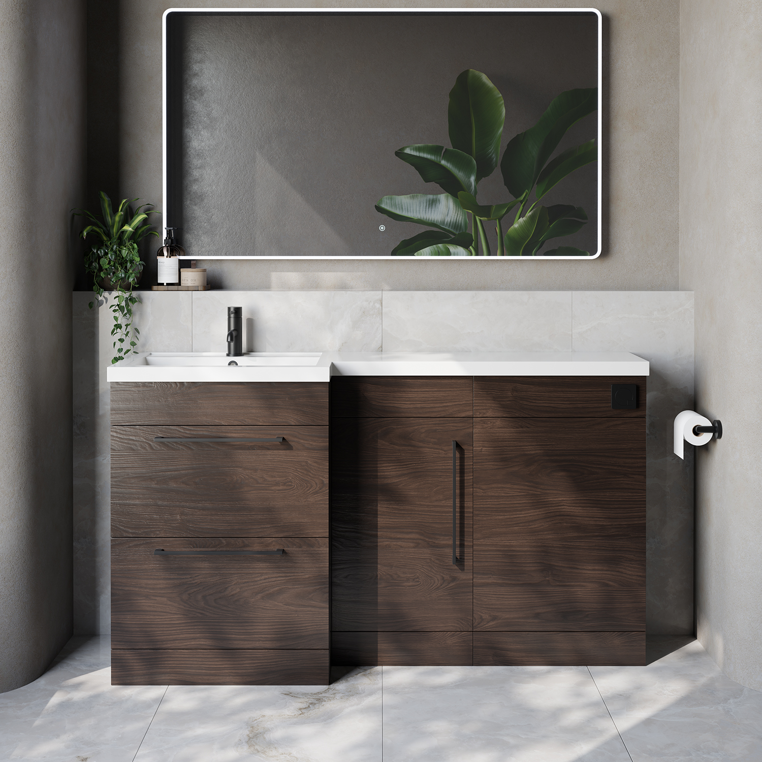 Napoli 390 2 Drawer Vanity Unit Toilet Suite with Left Hand Square Lucia Basin