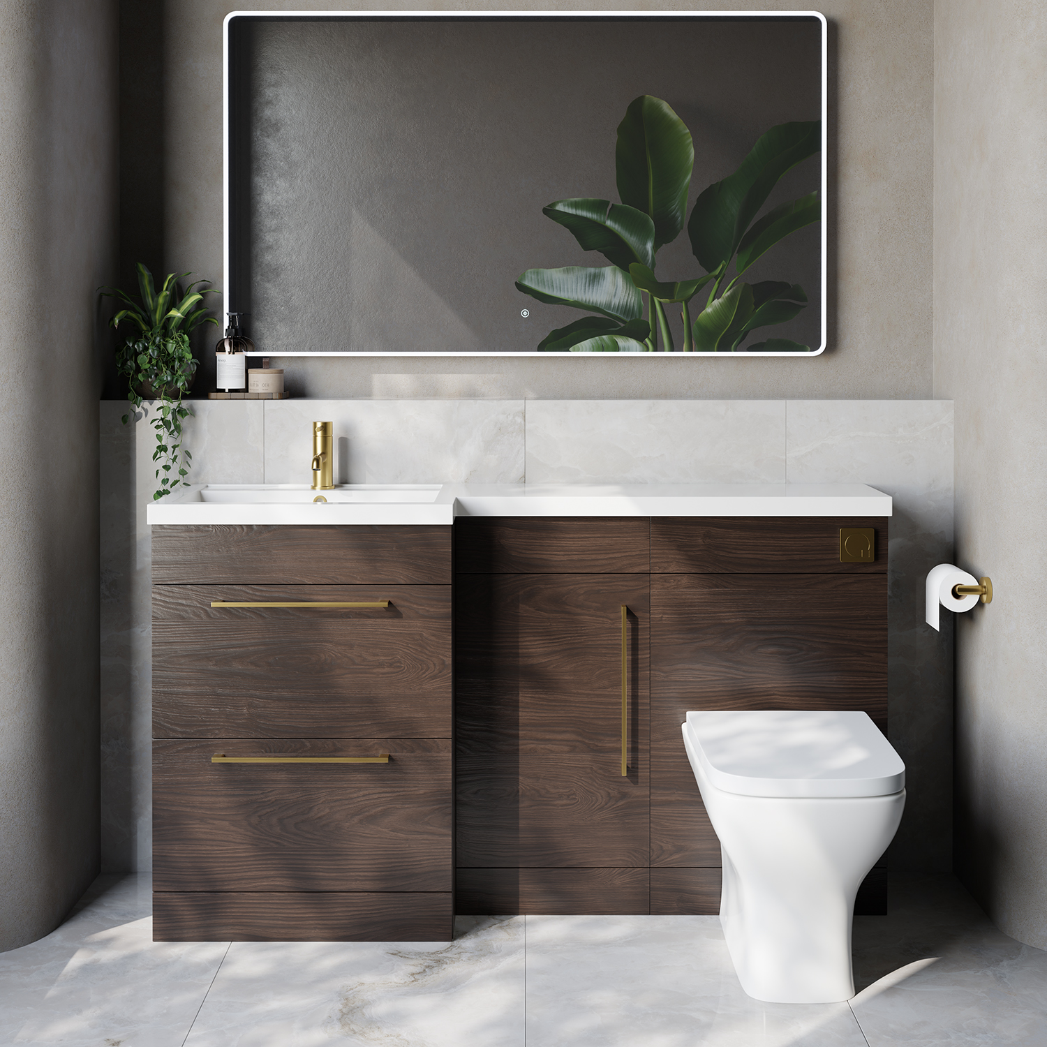 Napoli 390 2 Drawer Vanity Unit Toilet Suite with Left Hand Square Lucia Basin