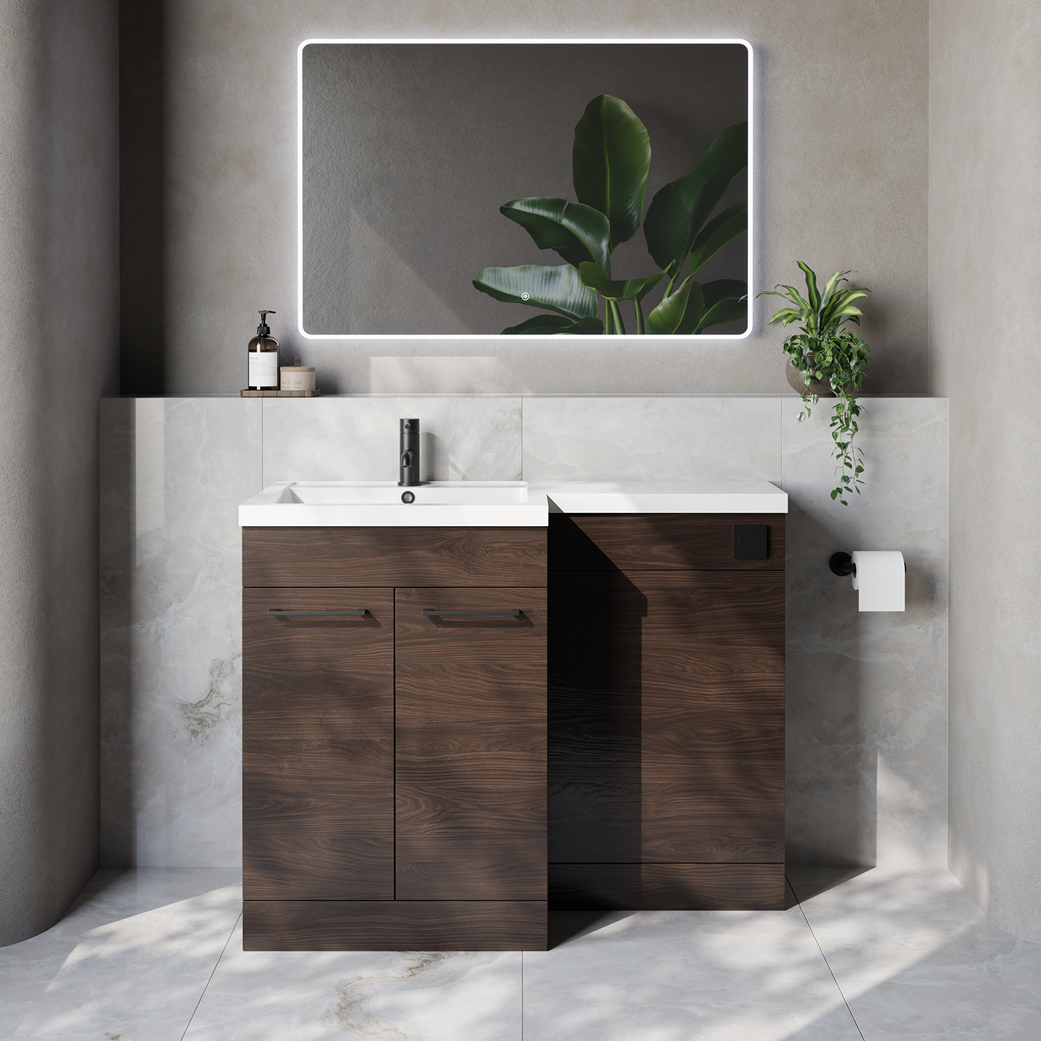 Napoli 460 2 Door Vanity Unit Toilet Suite with Left Hand Square Lucia Basin