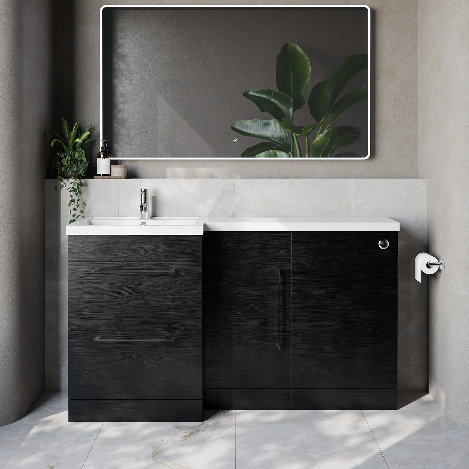 Napoli 390 2 Drawer Vanity Unit Toilet Suite with Left Hand Square Lucia Basin